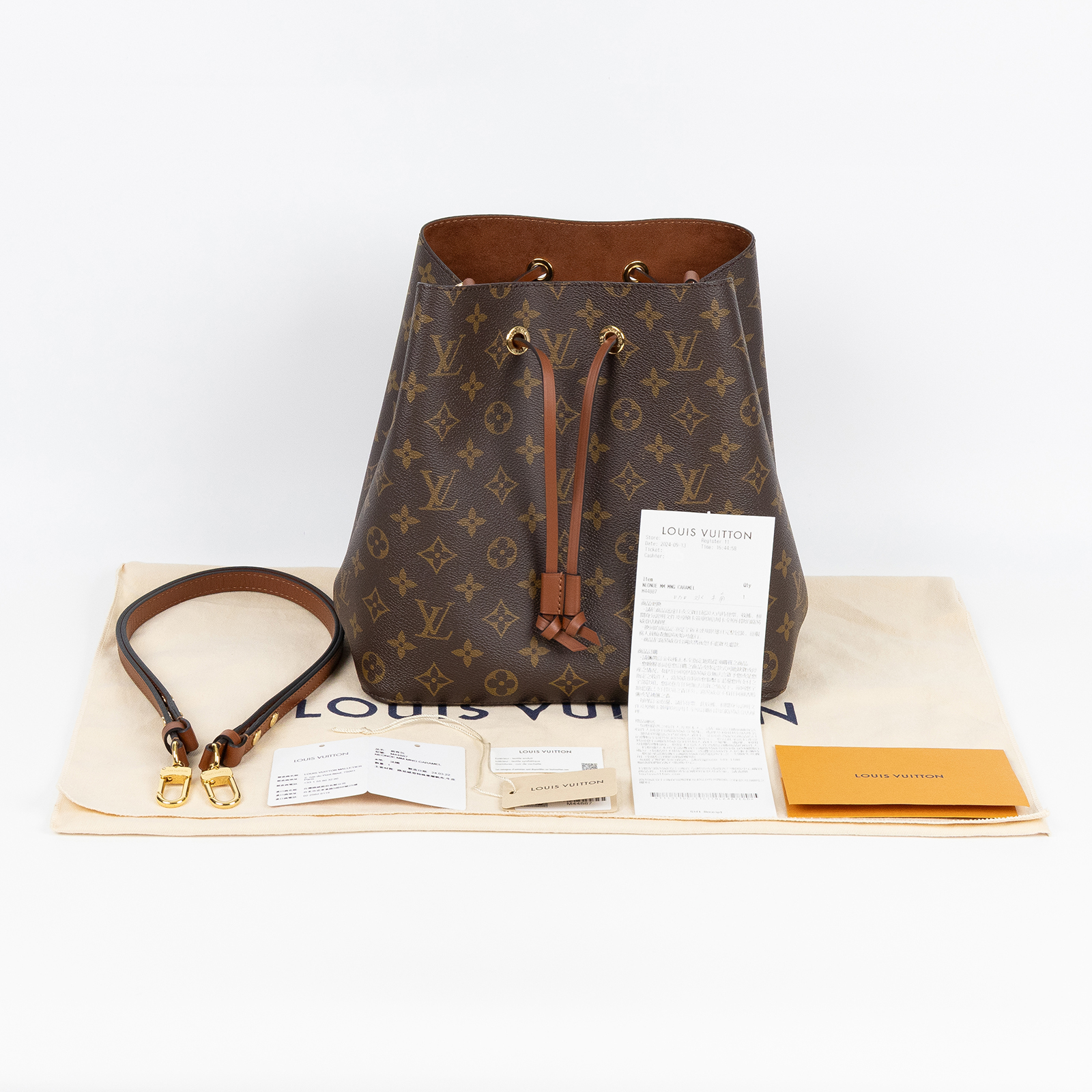 路易威登 LOUIS VUITTON NéoNoé MM 經典帆布 肩背 水桶包 棕色 M44887 晶片款 棕色原花NEONOE 防塵袋/背帶/購買證明