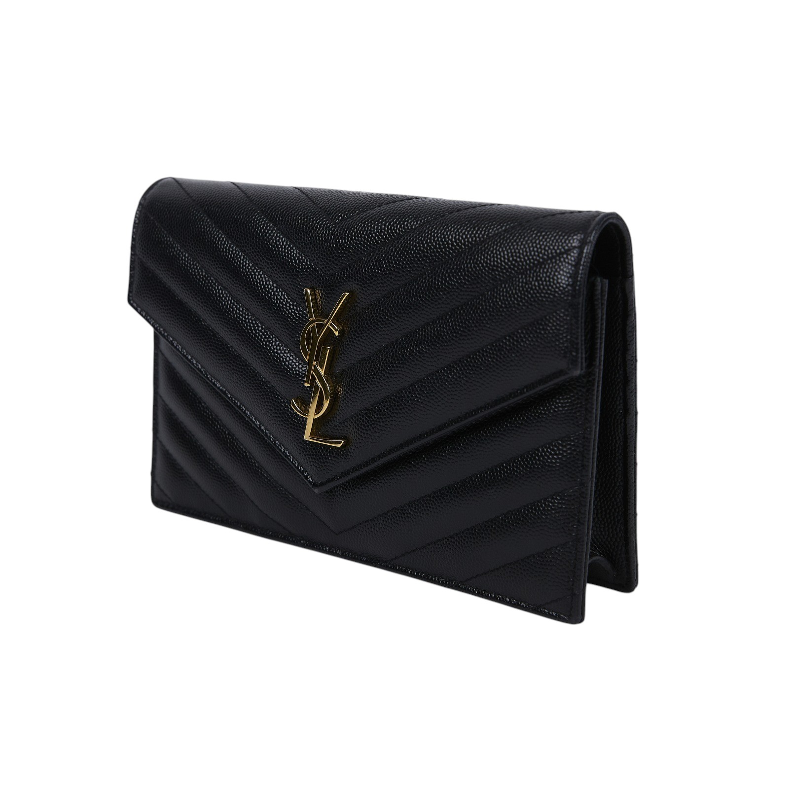聖羅蘭 YSL SAINT LAURENT Cassandre 信封袋式 鏈條 錢包 742920BOW01 黑金魚子醬WOC 背帶