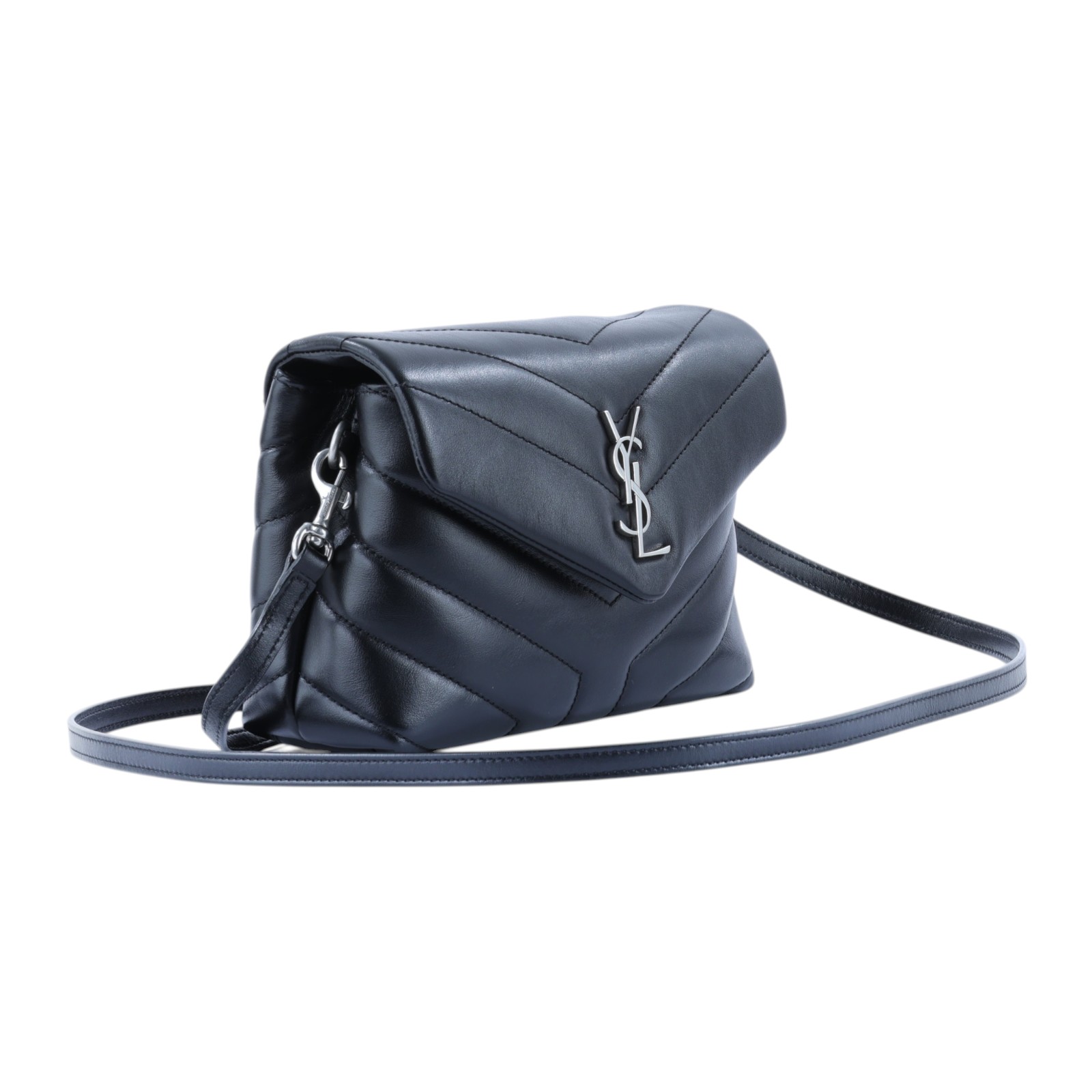 聖羅蘭 YSL SAINT LAURENT Loulou 絎縫 皮革 TOY 手袋 銀色五金 630951DV706 黑Loulou Toy 原廠盒子/購買證明
