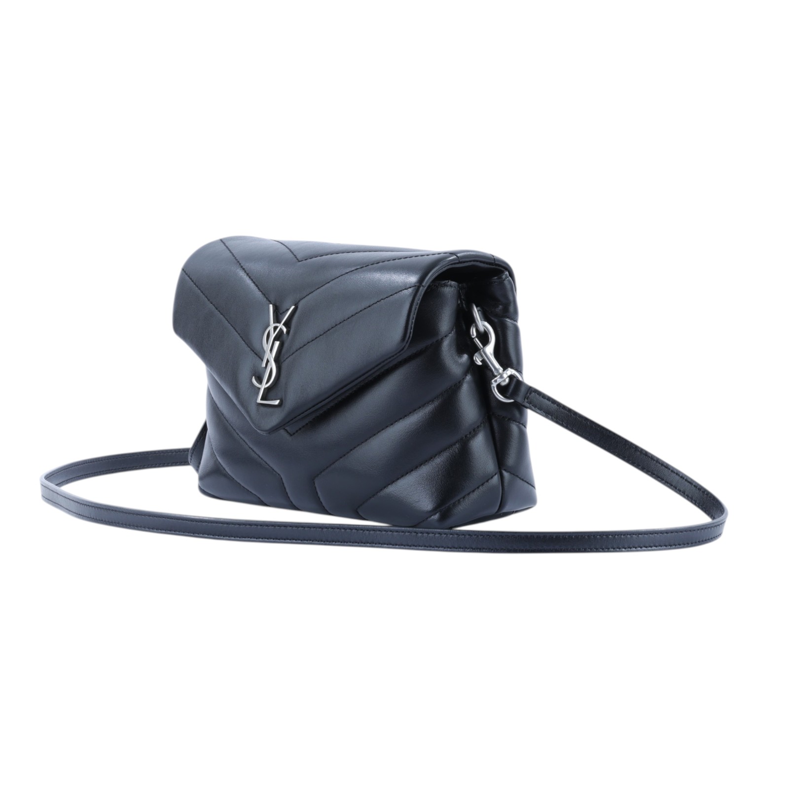 聖羅蘭 YSL SAINT LAURENT Loulou 絎縫 皮革 TOY 手袋 銀色五金 630951DV706 黑Loulou Toy 原廠盒子/購買證明