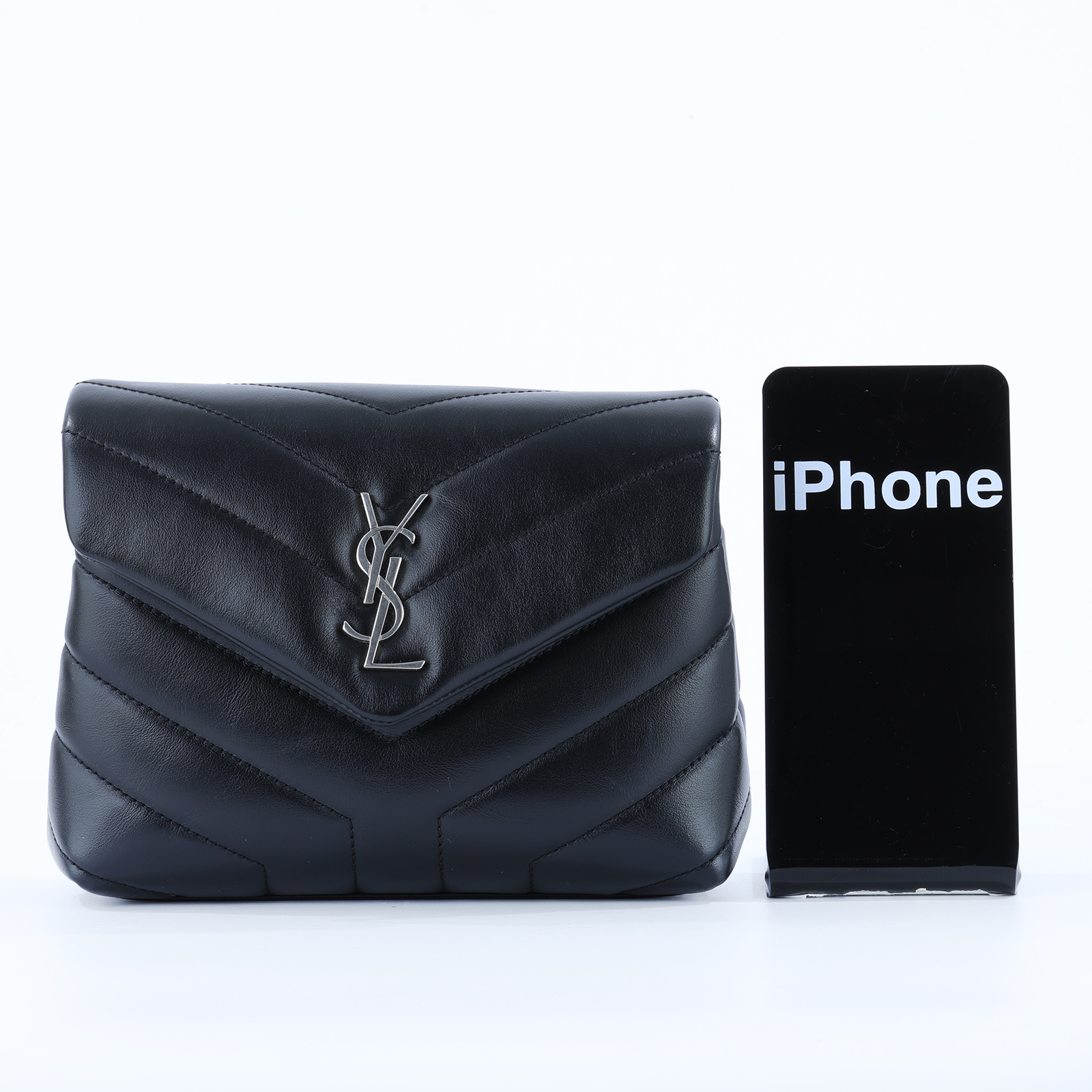 聖羅蘭 YSL SAINT LAURENT Loulou 絎縫 皮革 TOY 手袋 銀色五金 630951DV706 黑Loulou Toy 原廠盒子/購買證明
