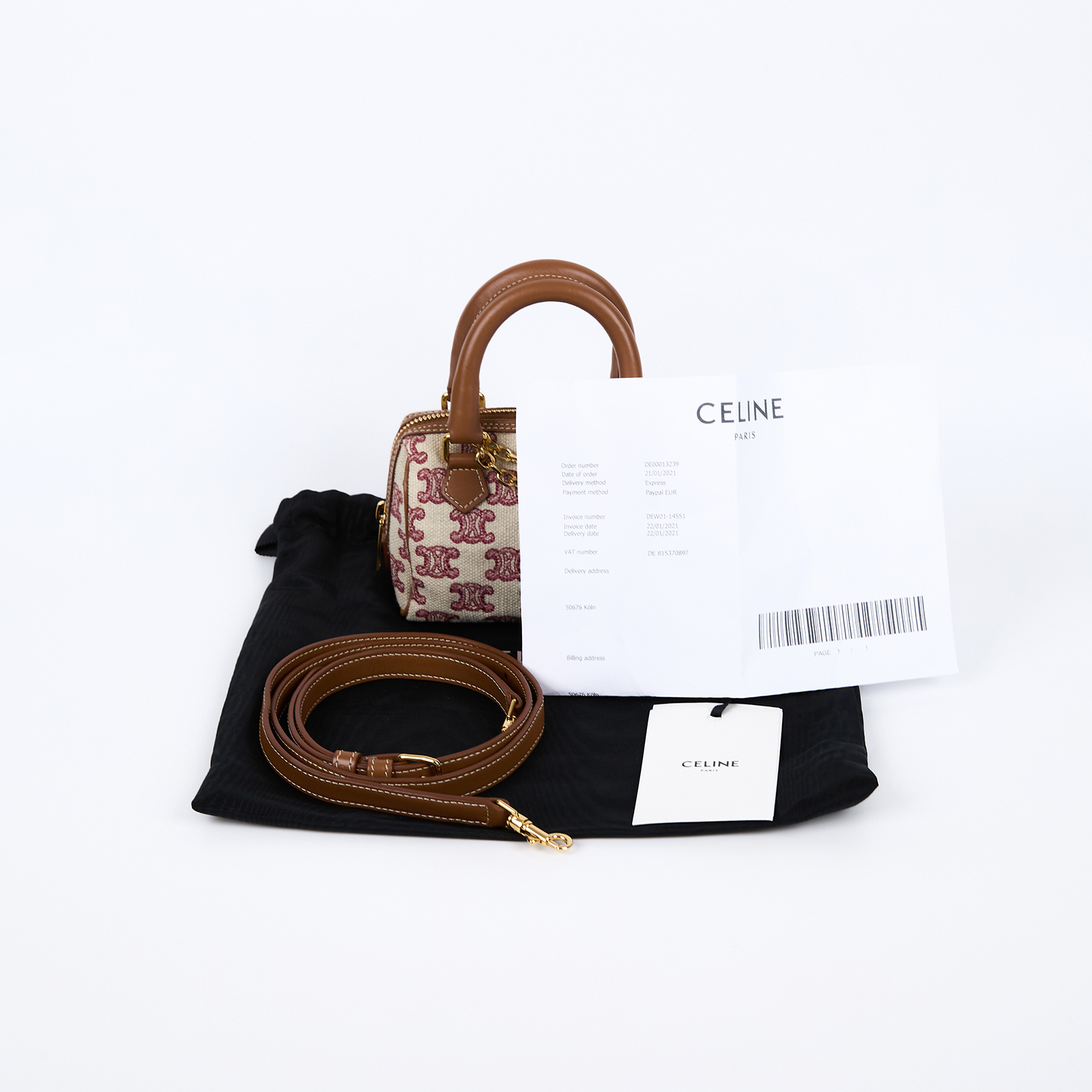 思琳 CELINE Mini Boston 手提包 斜背包 凱旋門 195112CS8 原花帆布MINI波士頓包 防塵袋/背帶/購買證明影本