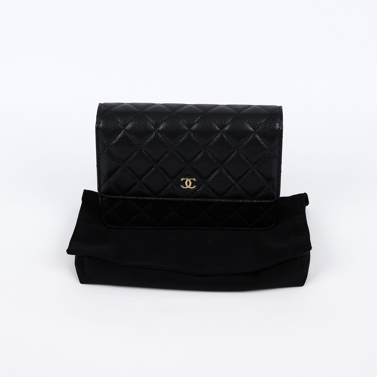 香奈兒 CHANEL Coco Mark WOC 錢包 斜背包 AP3745 晶片款 黑金荔枝牛WOC 防塵袋