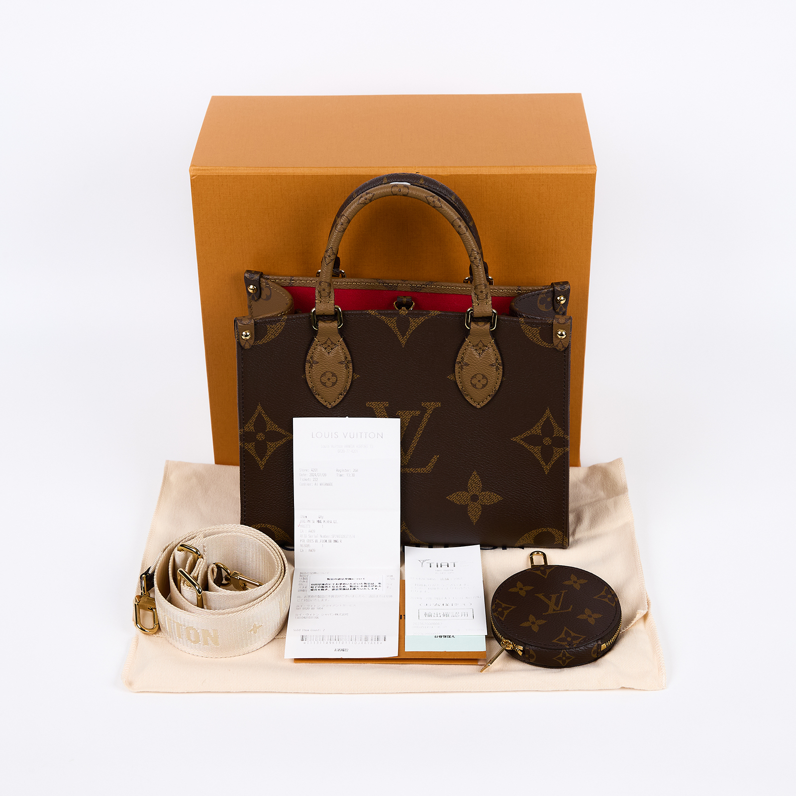 路易威登 LOUIS VUITTON OnTheGo PM 雙色帆布 手提 斜背包 M46373 晶片款  原廠盒子/防塵袋/背帶/內袋/購買證明