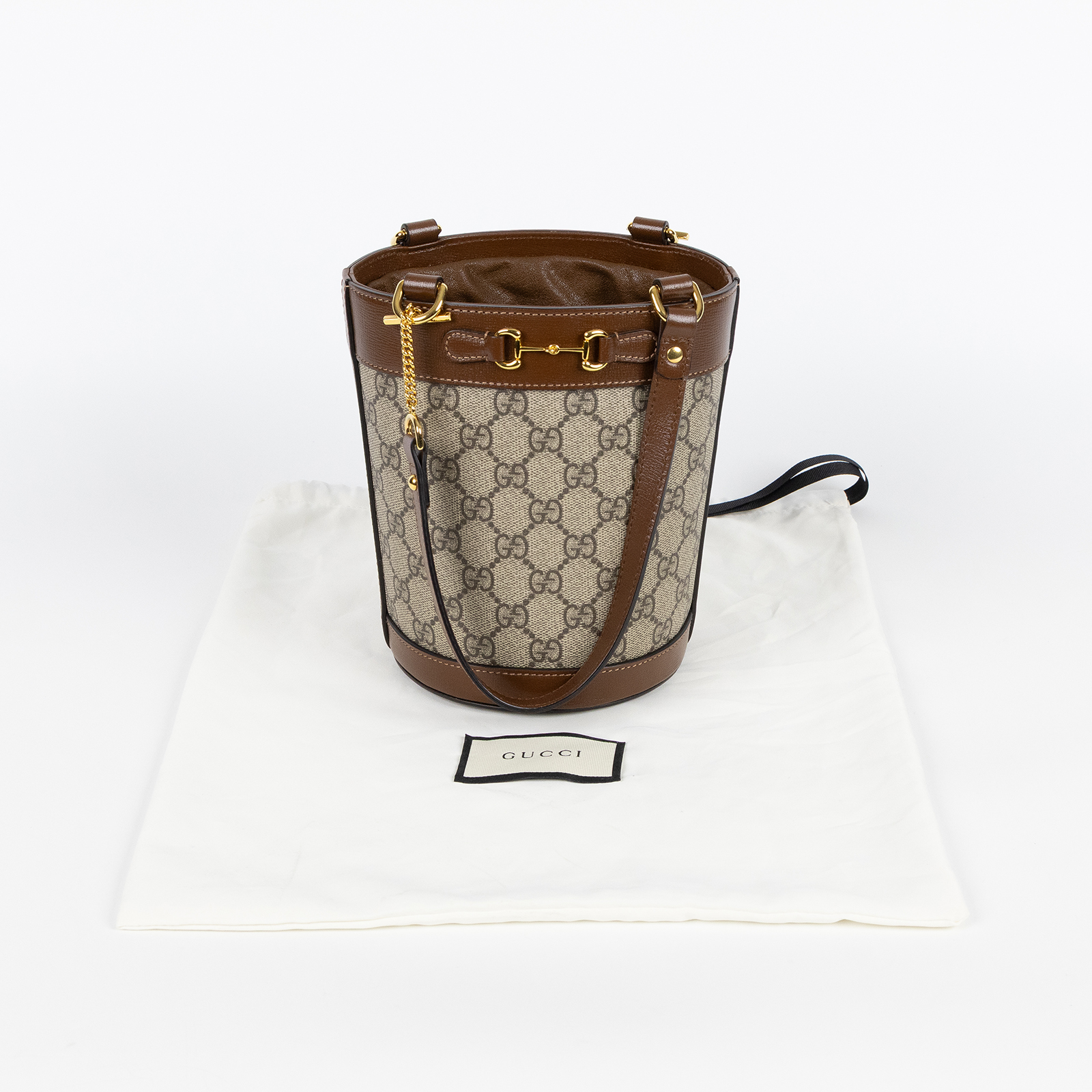 古馳 GUCCI 1955 馬銜扣 帆布牛皮飾邊 水桶包 637115 92TPG 1955 馬銜扣帆布牛皮水桶包 防塵袋