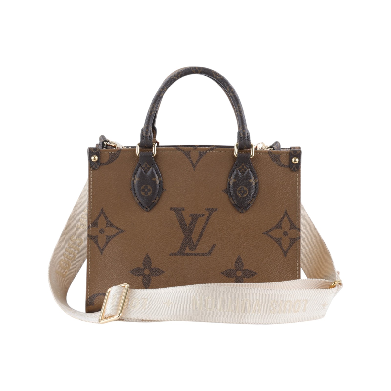 路易威登 LOUIS VUITTON OnTheGo PM 雙色帆布 手提 斜背包 M46373 晶片款  原廠盒子/防塵袋/背帶/內袋