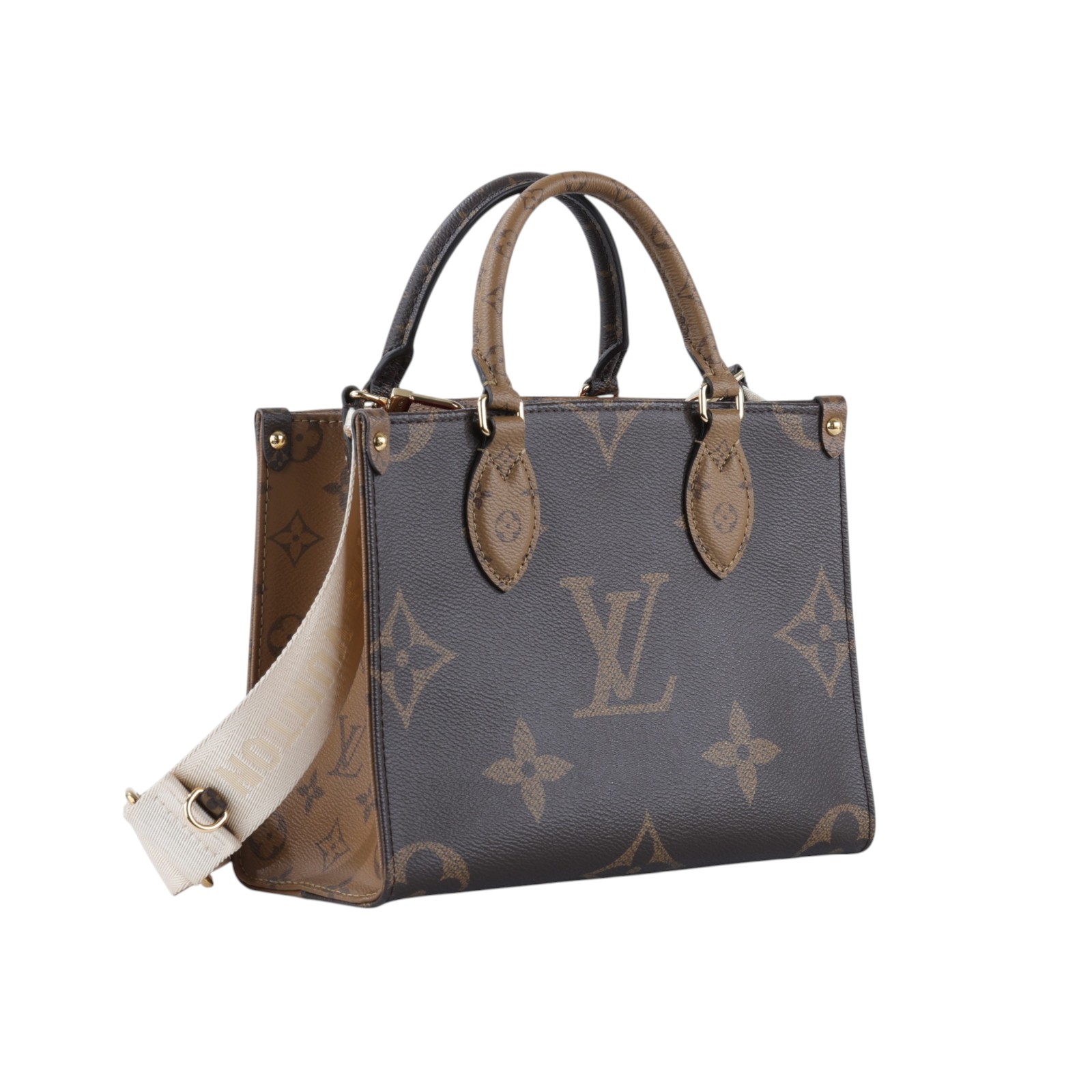 路易威登 LOUIS VUITTON OnTheGo PM 雙色帆布 手提 斜背包 M46373 晶片款  原廠盒子/防塵袋/背帶/內袋