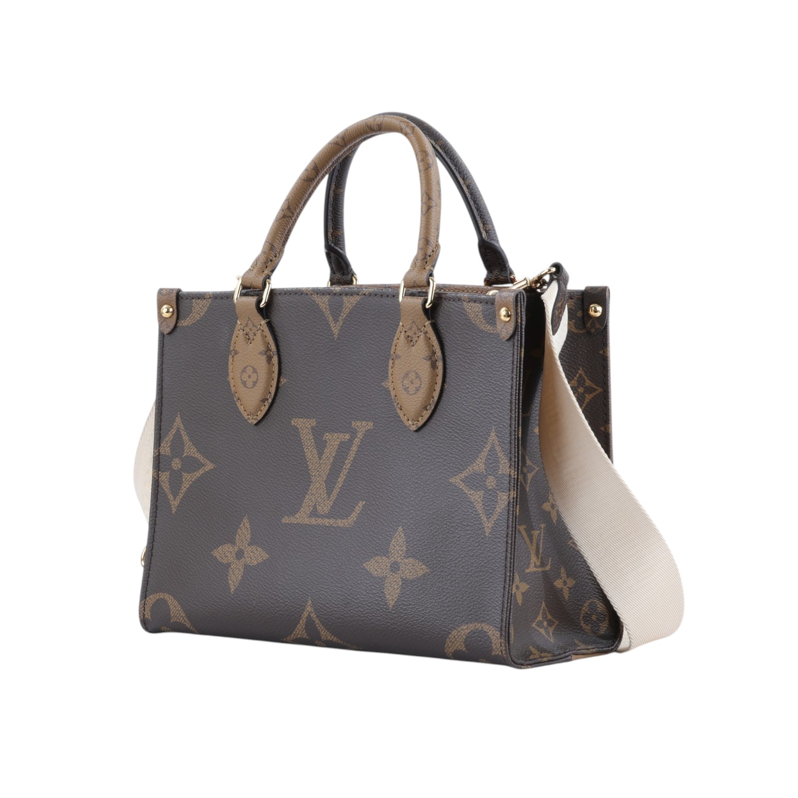 路易威登 LOUIS VUITTON OnTheGo PM 雙色帆布 手提 斜背包 M46373 晶片款  原廠盒子/防塵袋/背帶/內袋