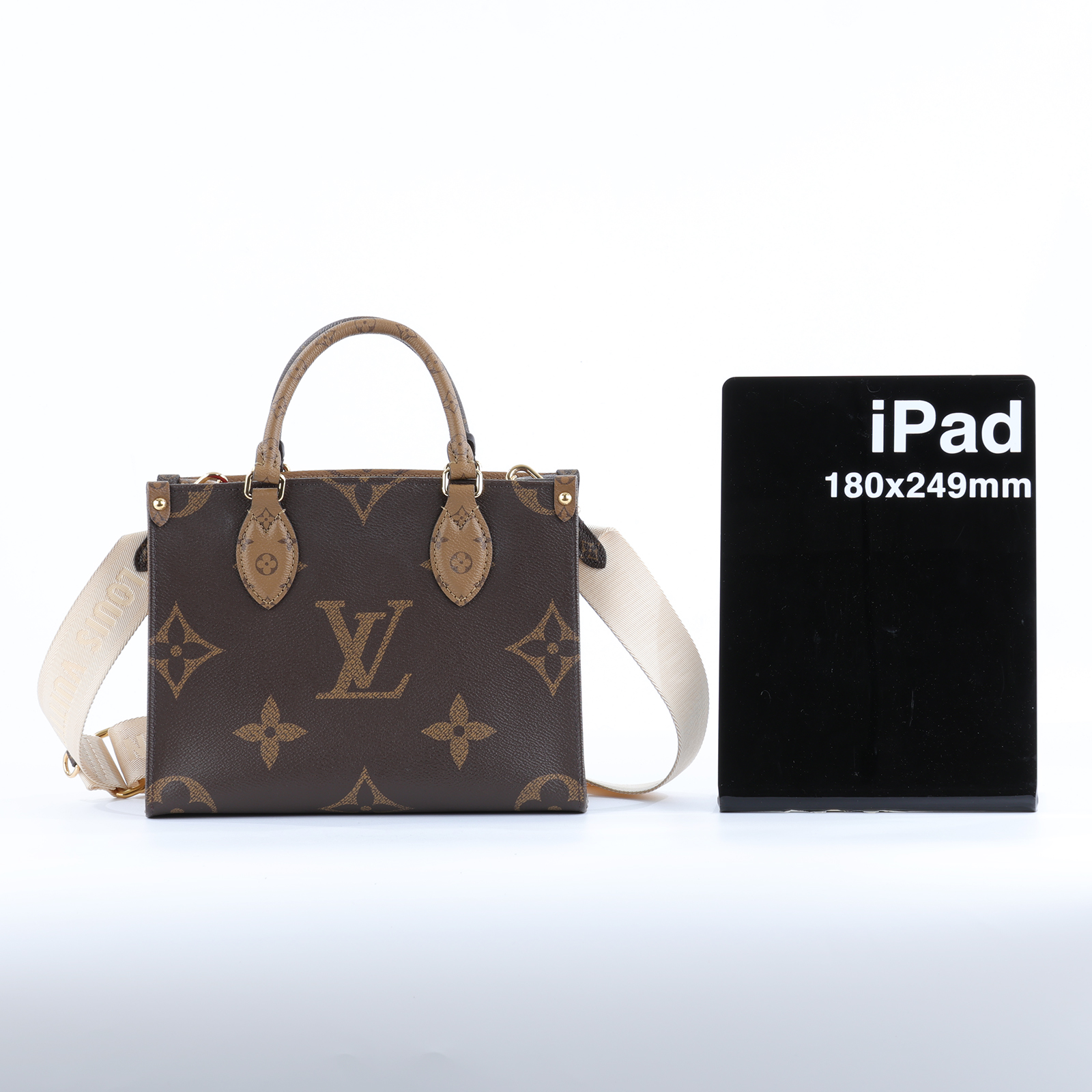 路易威登 LOUIS VUITTON OnTheGo PM 雙色帆布 手提 斜背包 M46373 晶片款  原廠盒子/防塵袋/背帶/內袋