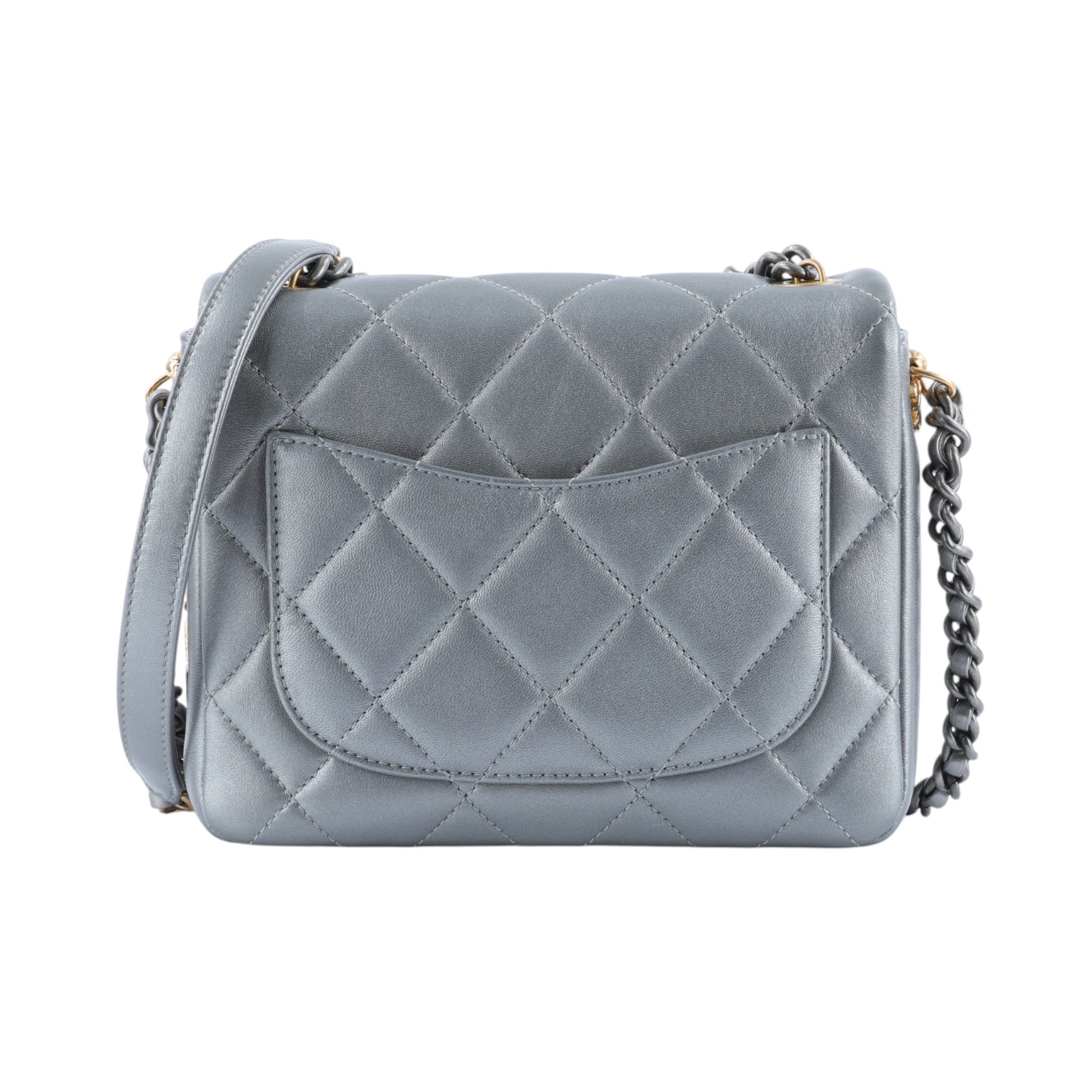 香奈兒 CHANEL Side Note CF 迷你口蓋包 手提包 肩背包 斜背包 AS2734 晶片款 銀牛皮立體LOGO口蓋包 防塵袋