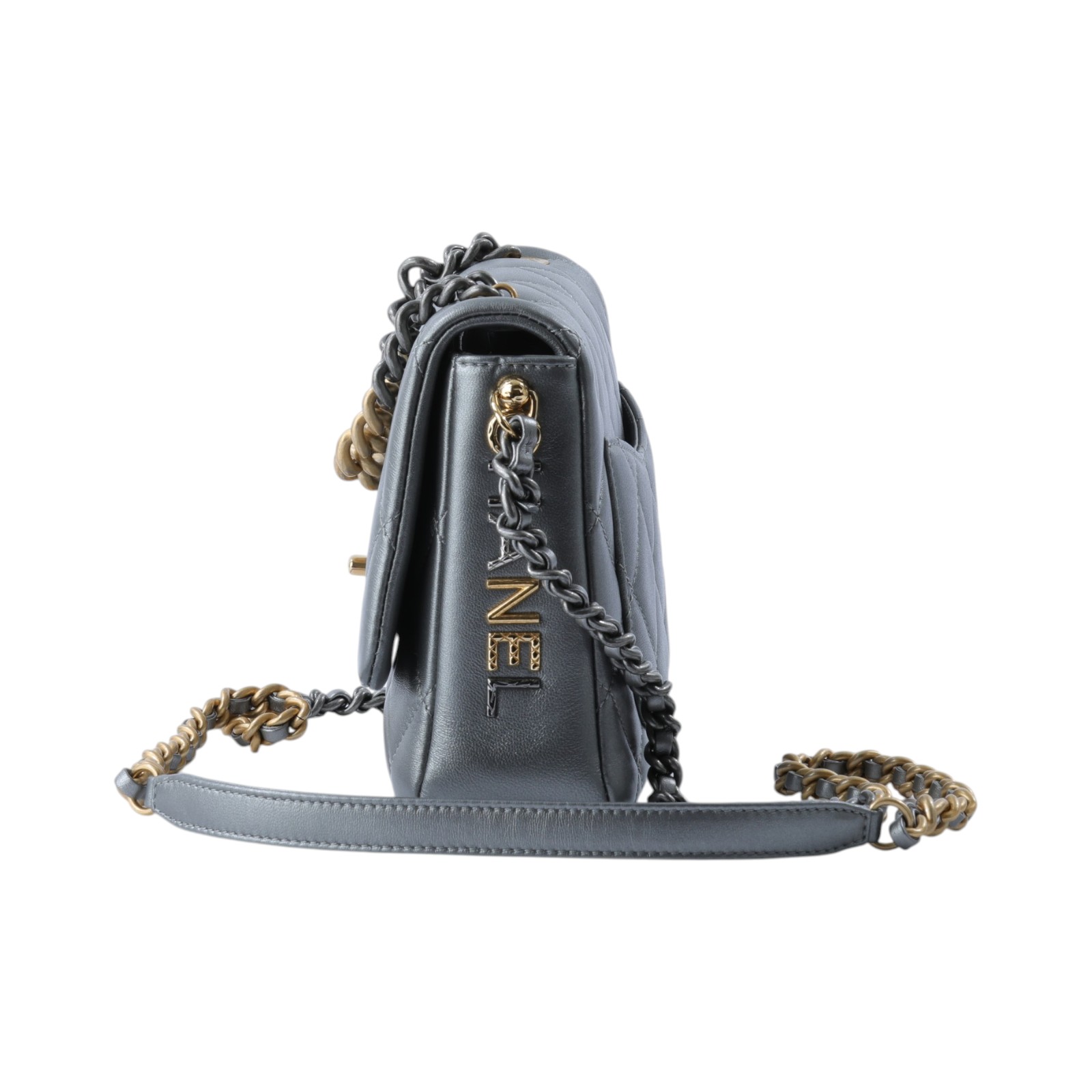 香奈兒 CHANEL Side Note CF 迷你口蓋包 手提包 肩背包 斜背包 AS2734 晶片款 銀牛皮立體LOGO口蓋包 防塵袋