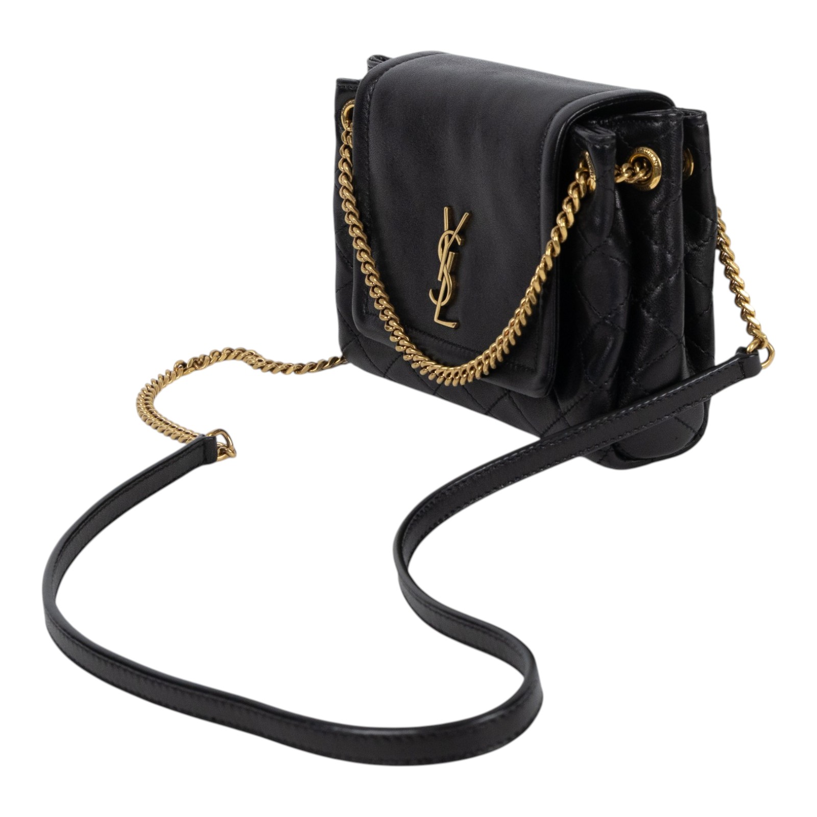 聖羅蘭 YSL SAINT LAURENT Nolia 小羊皮 迷你 手袋 肩背包 金色五金 6727381EL07 黑NOLITA MINI 無附屬品
