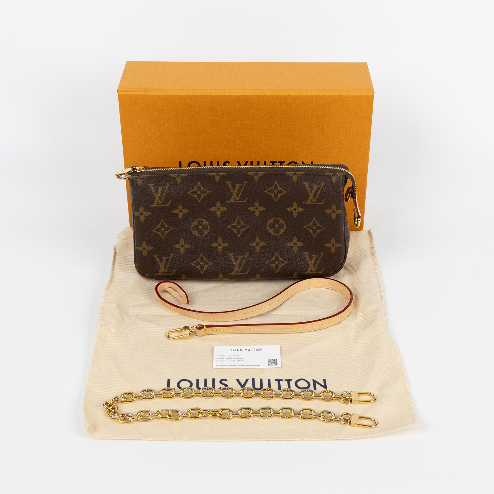 路易威登 LOUIS VUITTON Pochette Accessoires Monogram帆布 鏈帶 肩背 錢包 M82766 晶片款  原廠盒子/防塵袋/背帶2
