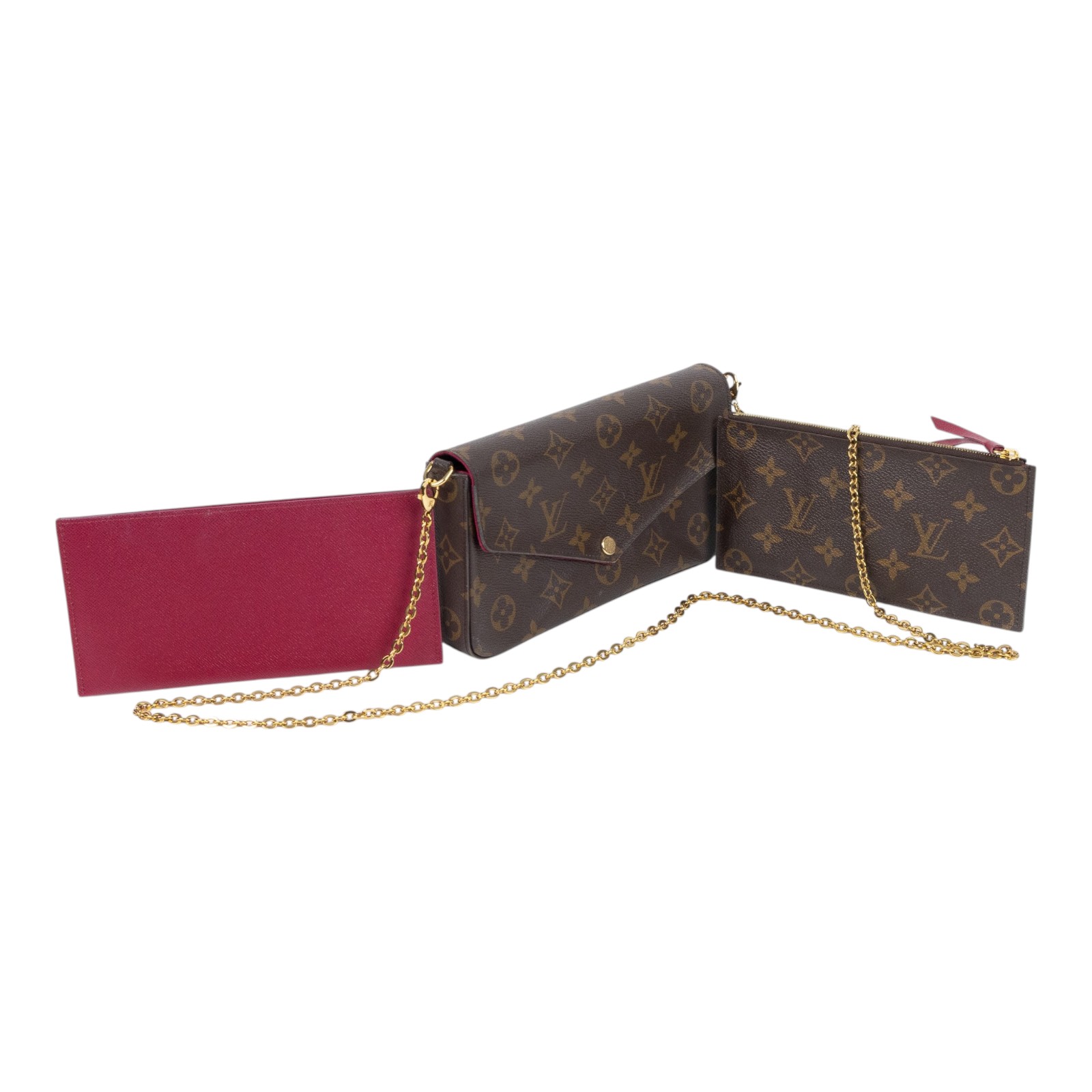 路易威登 LOUIS VUITTON Pochette Félicie 三合一鏈條包 紫紅色 M61276  內袋2/背帶