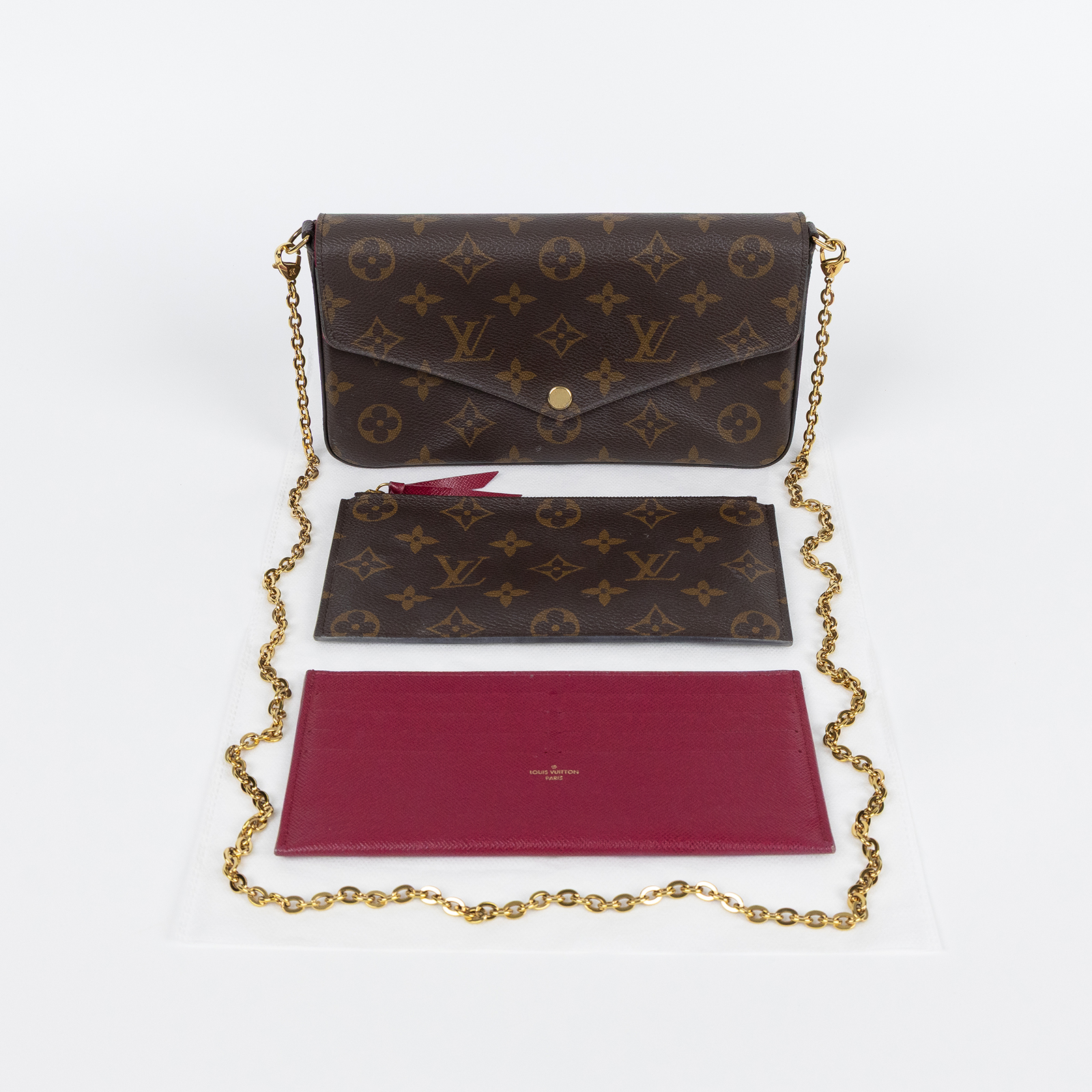 路易威登 LOUIS VUITTON Pochette Félicie 三合一鏈條包 紫紅色 M61276  內袋2/背帶