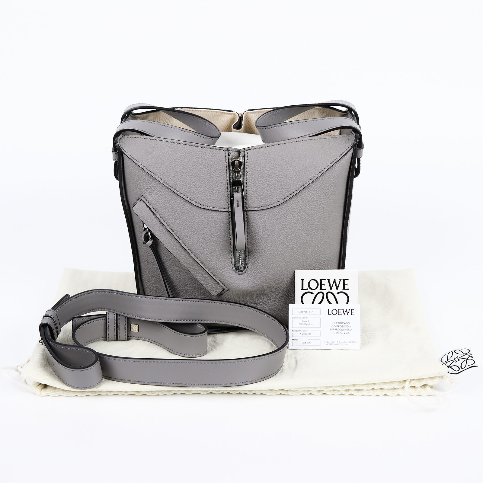 羅意威 LOEWE Compact Hammock bag 小牛皮 肩背 吊床包 A538H13X10 灰HAMMOCK COMPACT 防塵袋/背帶