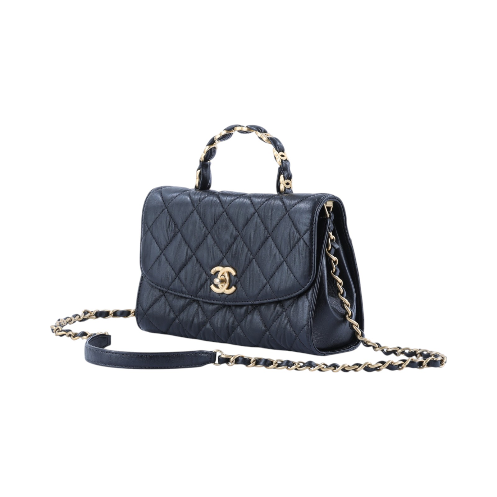 香奈兒 CHANEL Handle 手提 肩背 口蓋包 AS2478 B05514 31開 黑皺褶小羊皮提把翻蓋包 23CM 原廠盒子/保證卡/防塵袋/購買證明