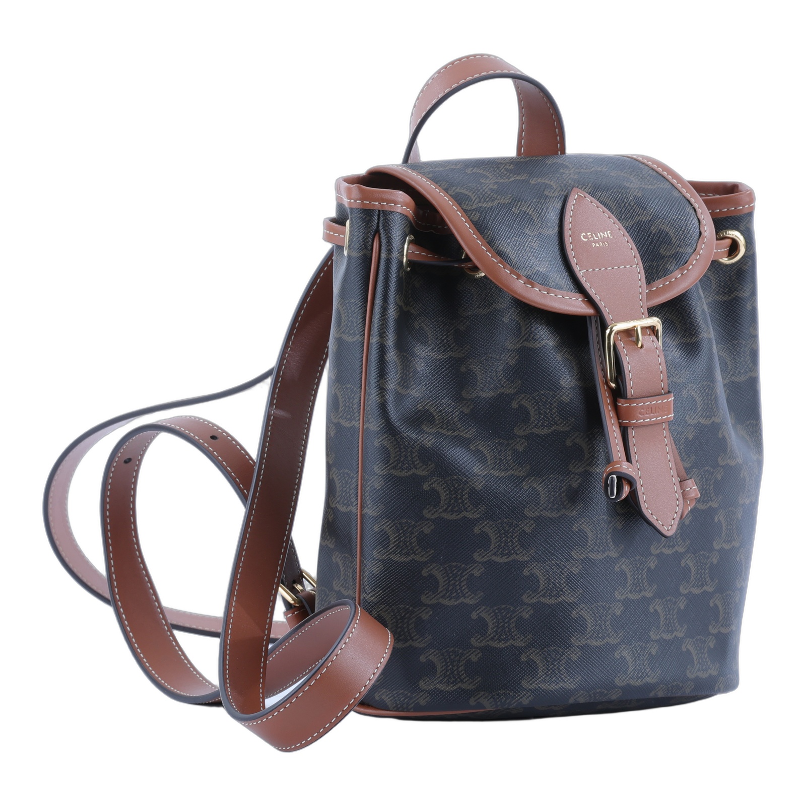 思琳 CELINE Triomphe帆布 小牛皮 迷你 Folco 後背包 197662CAS 原花TRIOMPHE FOLCO後背包 迷你款 防塵袋/收據