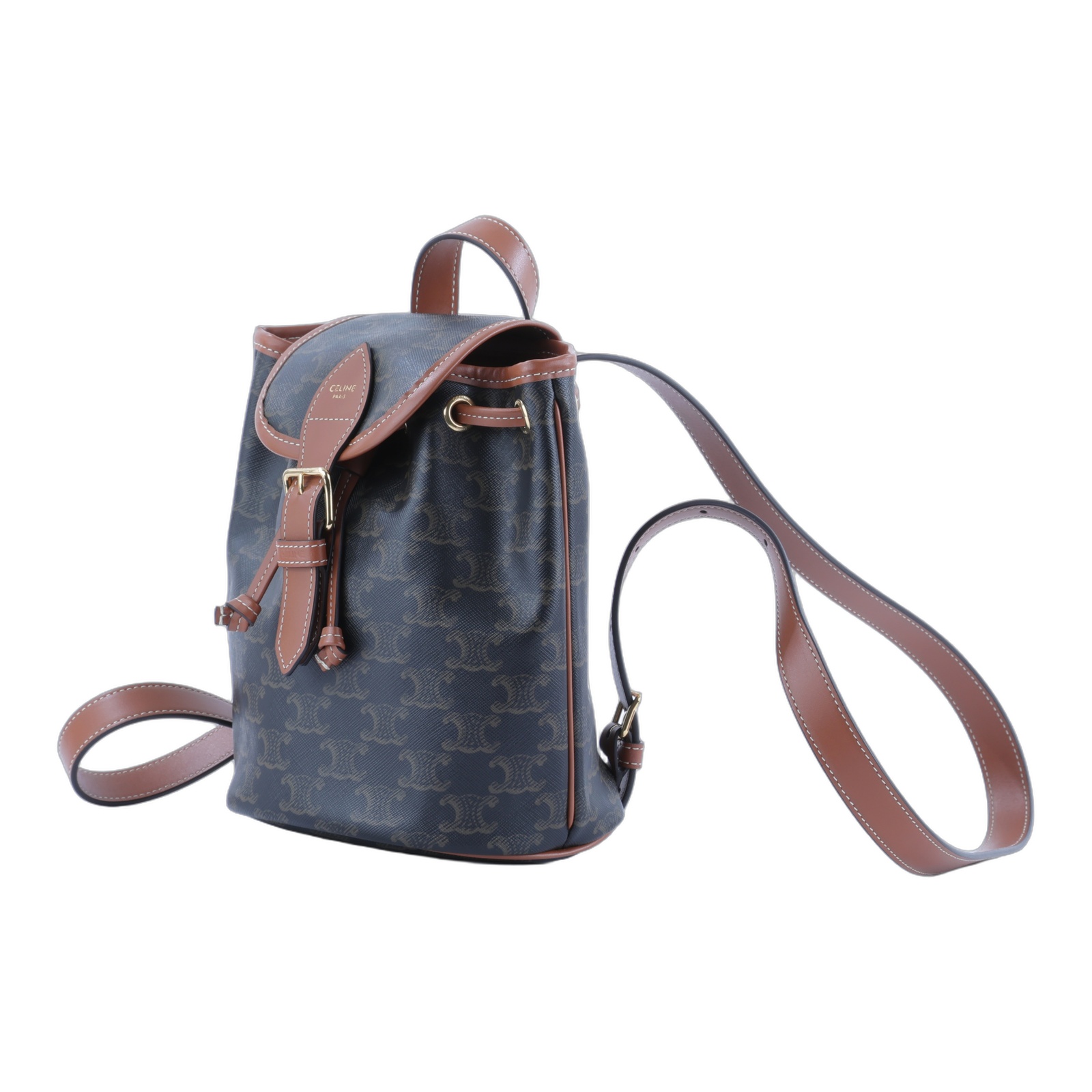 思琳 CELINE Triomphe帆布 小牛皮 迷你 Folco 後背包 197662CAS 原花TRIOMPHE FOLCO後背包 迷你款 防塵袋/收據