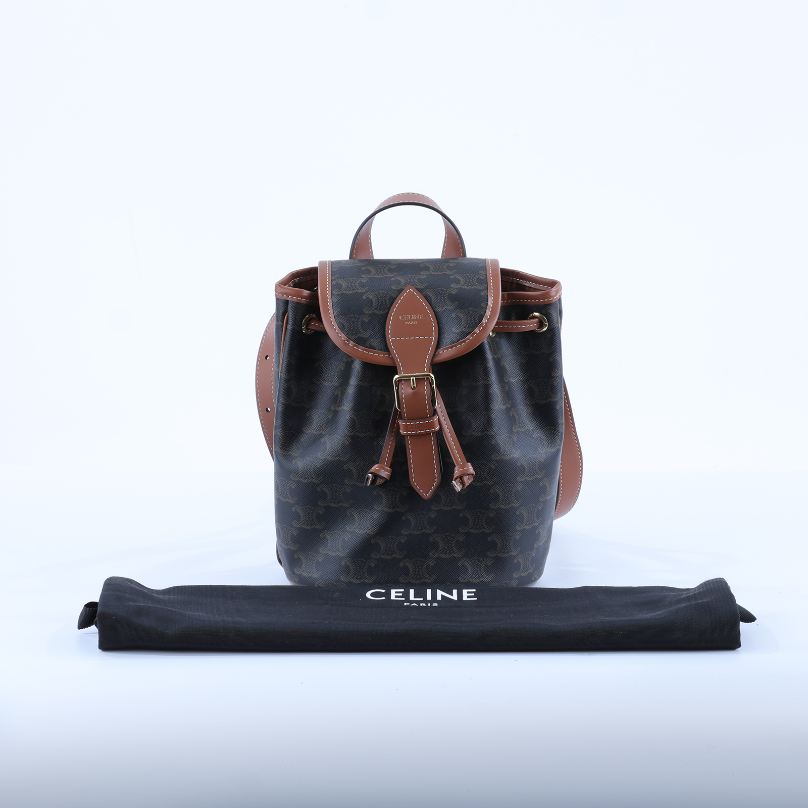 思琳 CELINE Triomphe帆布 小牛皮 迷你 Folco 後背包 197662CAS 原花TRIOMPHE FOLCO後背包 迷你款 防塵袋/收據