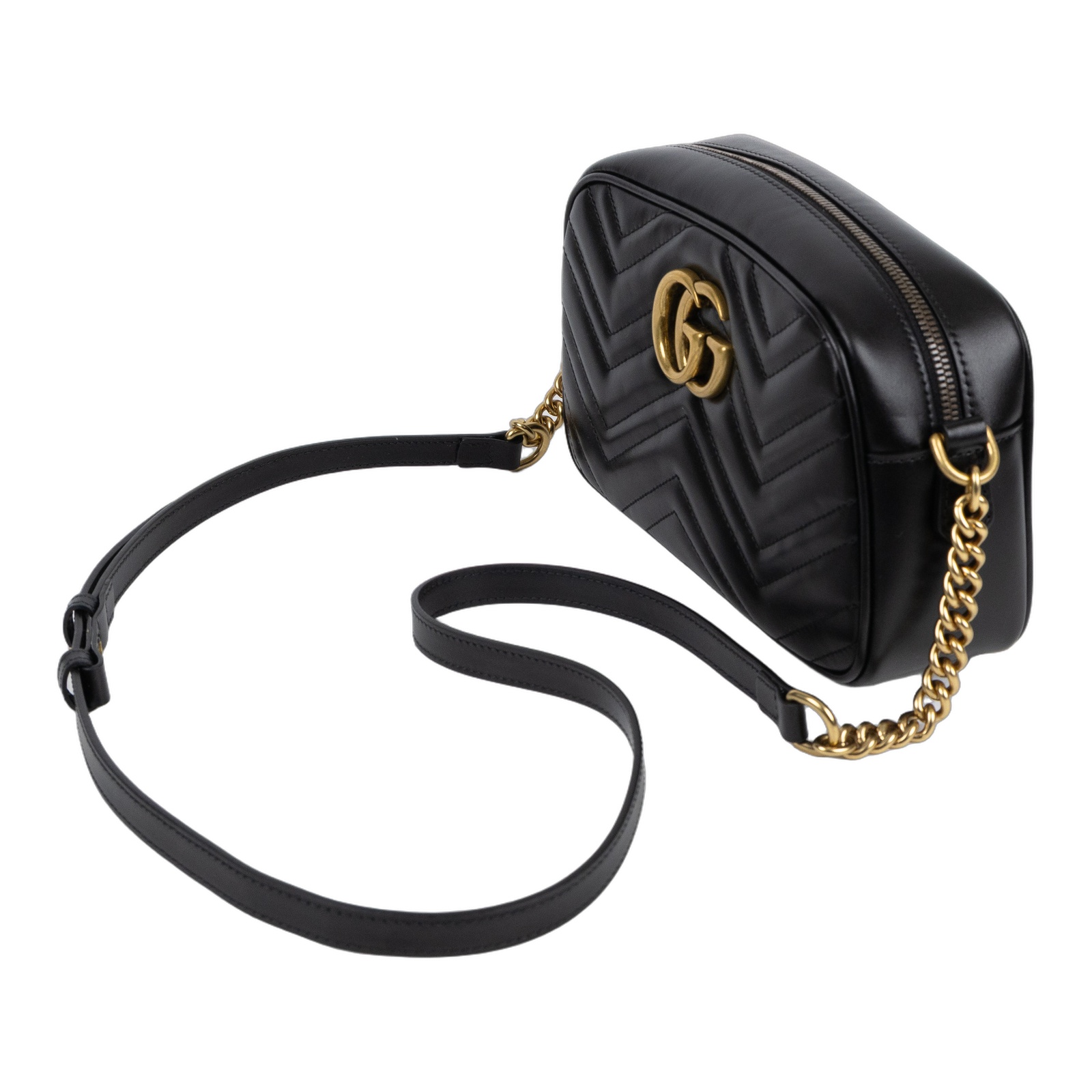古馳 GUCCI GG Marmont 小型 絎縫 肩揹袋 447632 DTD1T 黑金MARMONT相機包 原廠盒子/防塵袋