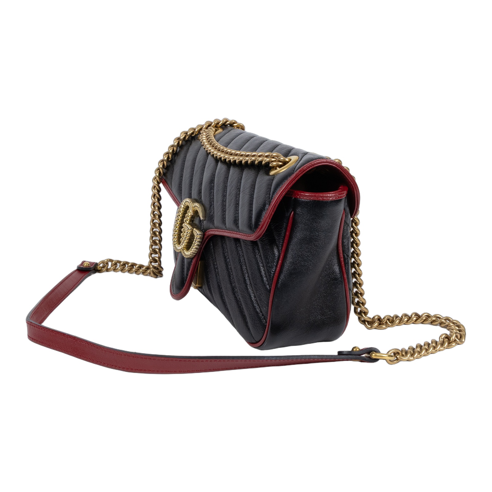 古馳 GUCCI GG Marmont 小型 絎縫 肩揹袋 443497 DTDIT 黑金紅邊MARMONT 26CM 無附屬品