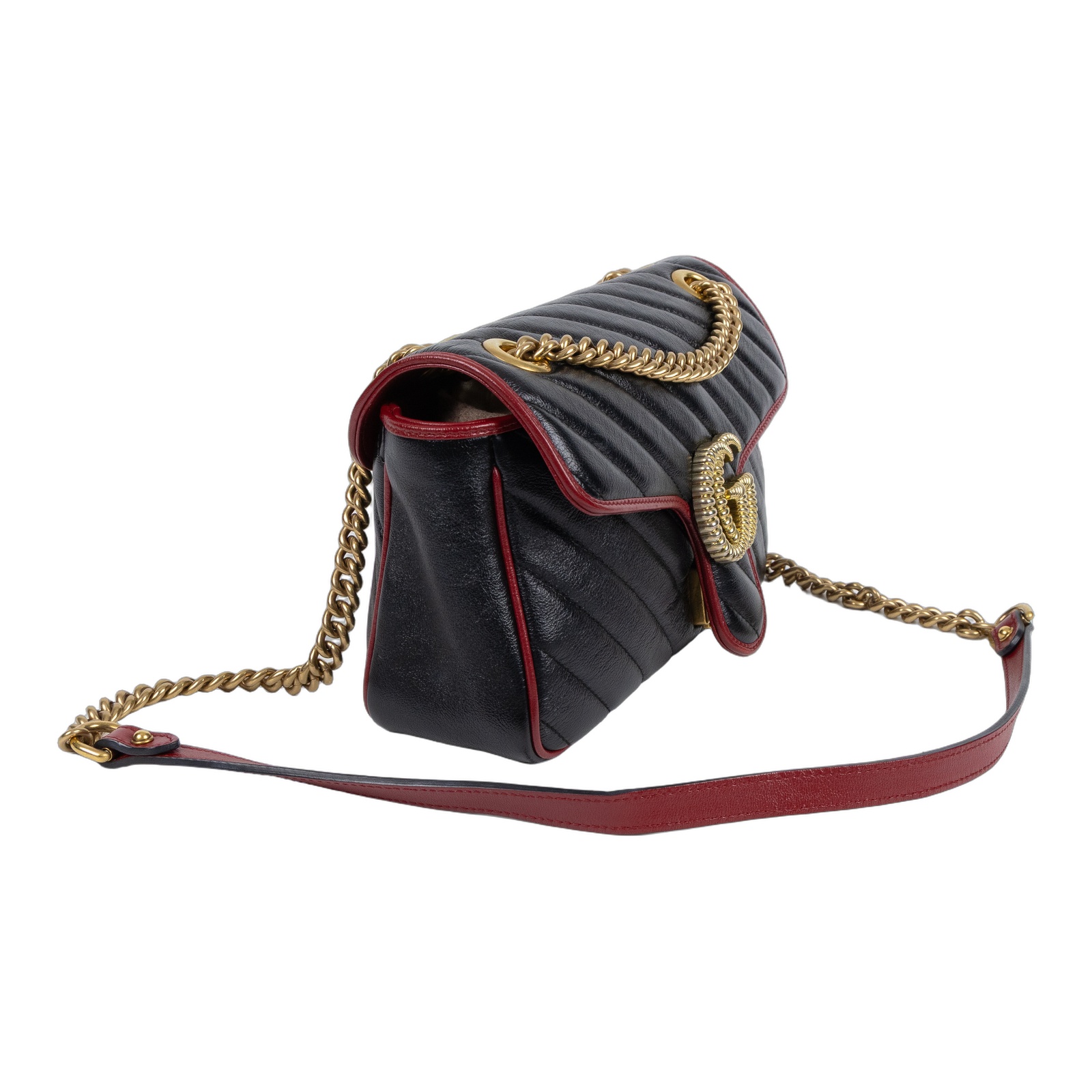 古馳 GUCCI GG Marmont 小型 絎縫 肩揹袋 443497 DTDIT 黑金紅邊MARMONT 26CM 無附屬品