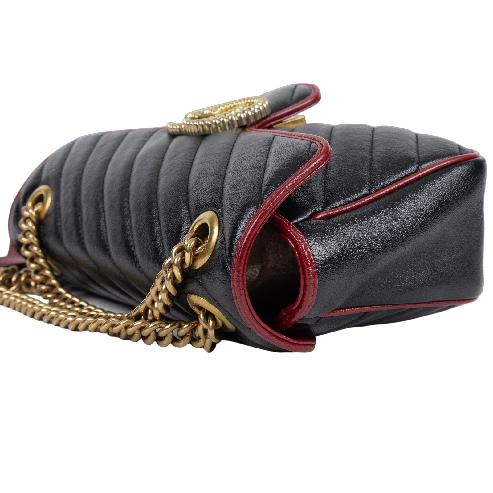 古馳 GUCCI GG Marmont 小型 絎縫 肩揹袋 443497 DTDIT 黑金紅邊MARMONT 26CM 無附屬品