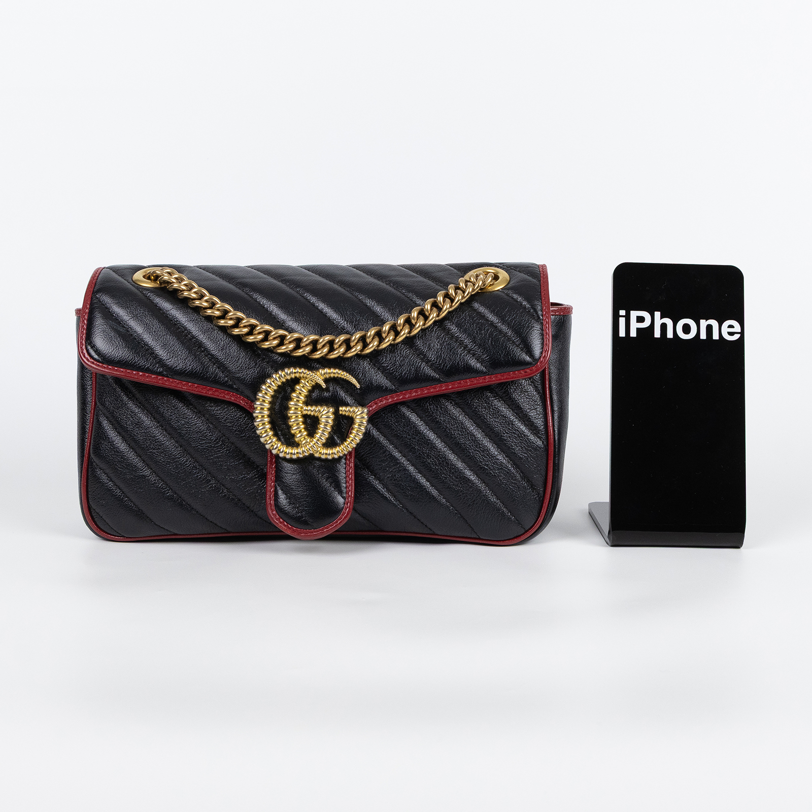 古馳 GUCCI GG Marmont 小型 絎縫 肩揹袋 443497 DTDIT 黑金紅邊MARMONT 26CM 無附屬品