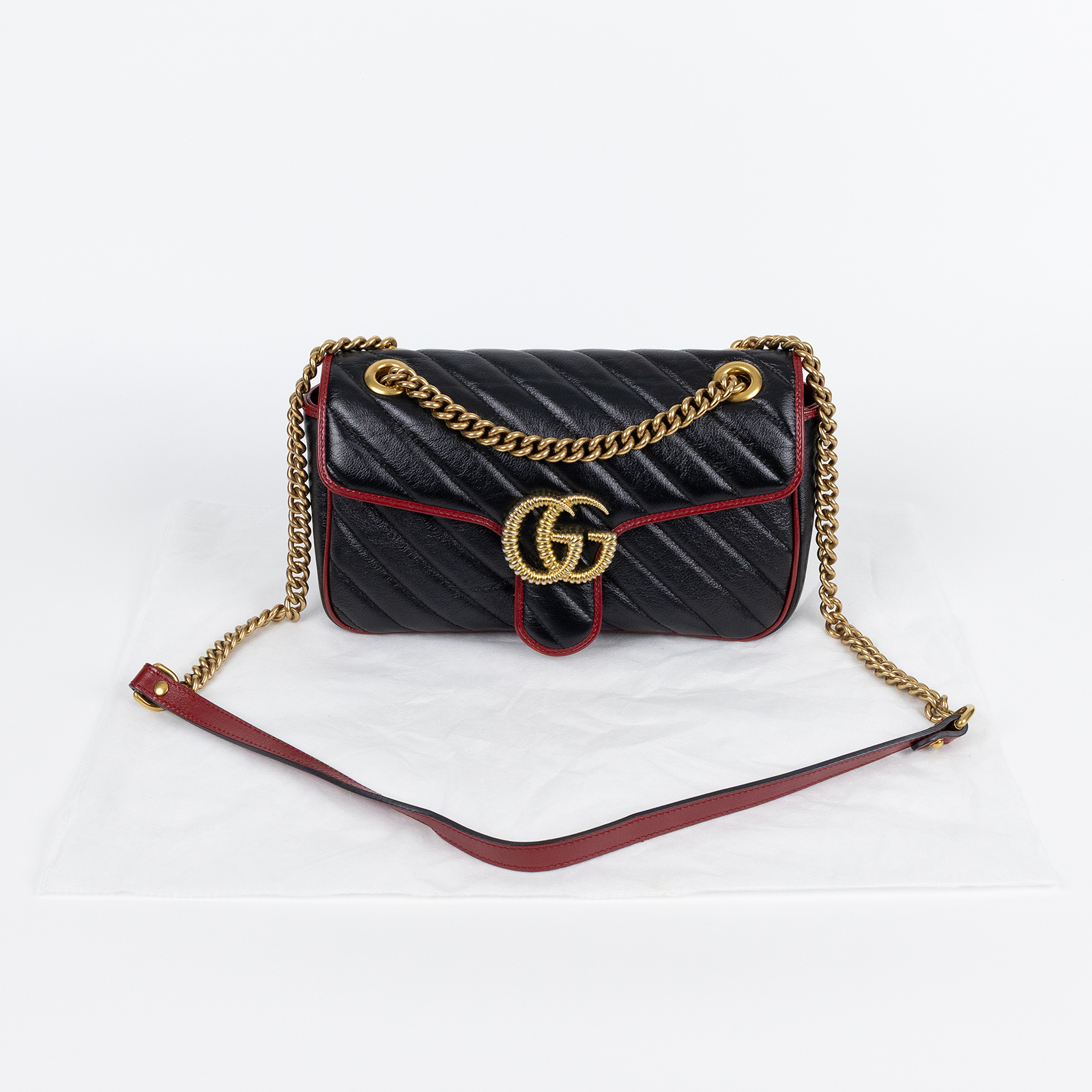 古馳 GUCCI GG Marmont 小型 絎縫 肩揹袋 443497 DTDIT 黑金紅邊MARMONT 26CM 無附屬品