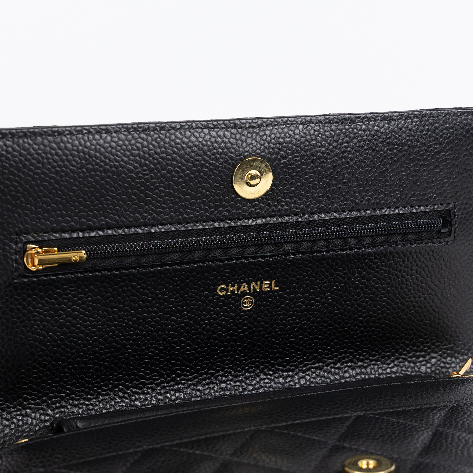 香奈兒 CHANEL 經典鏈子皮夾 菱格紋 CC LOGO AP0250 晶片款 黑金荔枝牛WOC 防塵袋