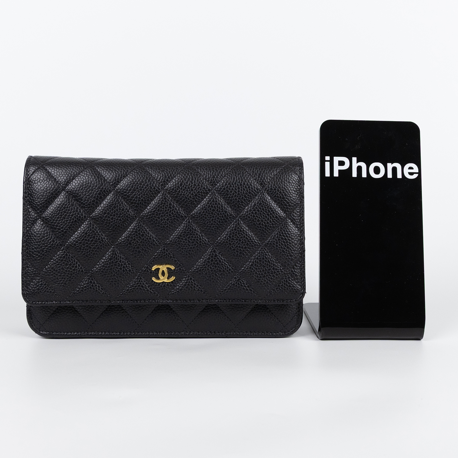 香奈兒 CHANEL 經典鏈子皮夾 菱格紋 CC LOGO AP0250 晶片款 黑金荔枝牛WOC 防塵袋