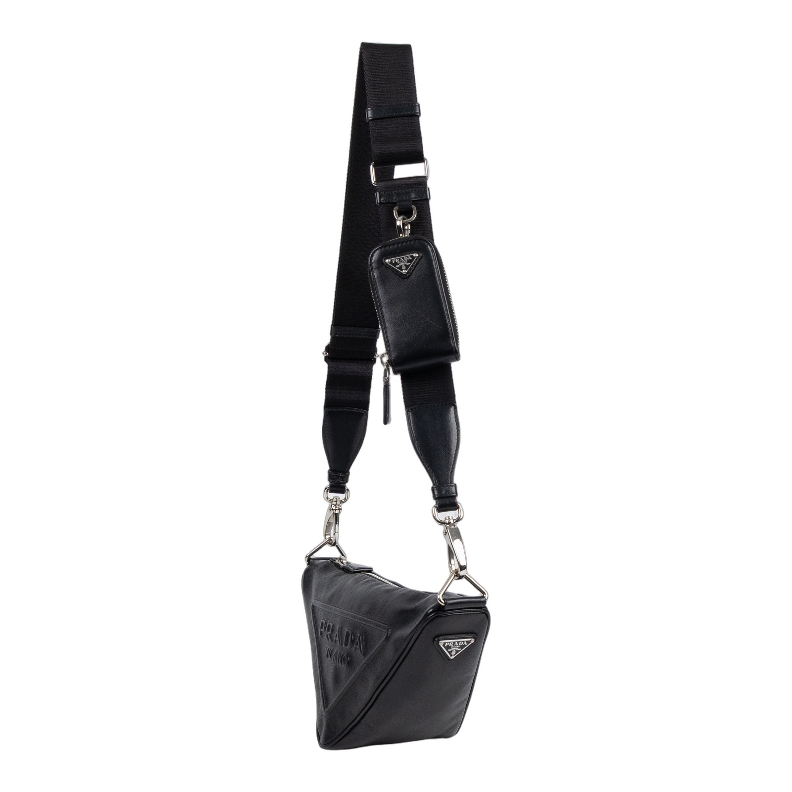 普拉達 PRADA 肩背包 1BH190_2BYA 黑牛皮三角包 背帶/小包/原廠盒子/防塵袋/保證卡