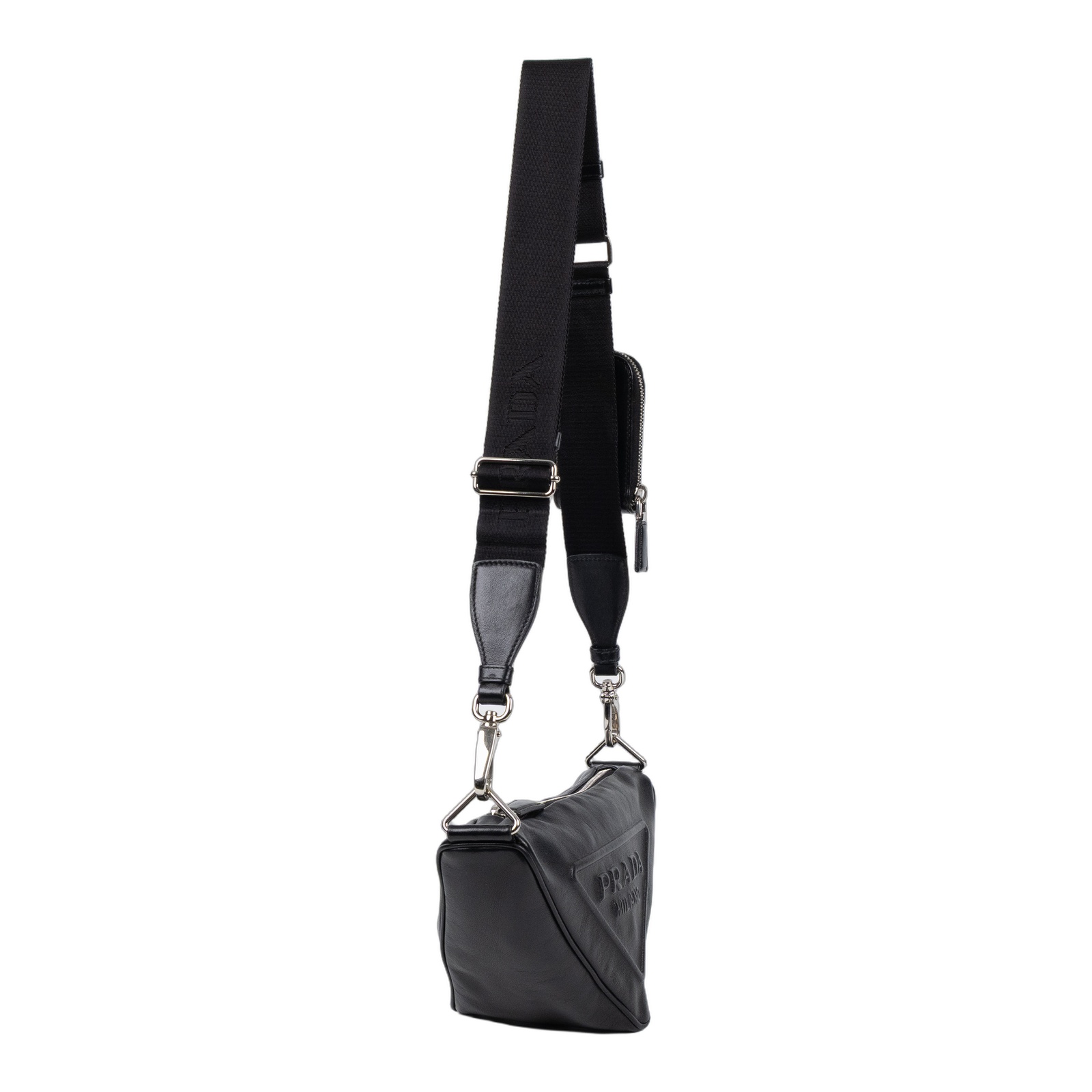 普拉達 PRADA 肩背包 1BH190_2BYA 黑牛皮三角包 背帶/小包/原廠盒子/防塵袋/保證卡
