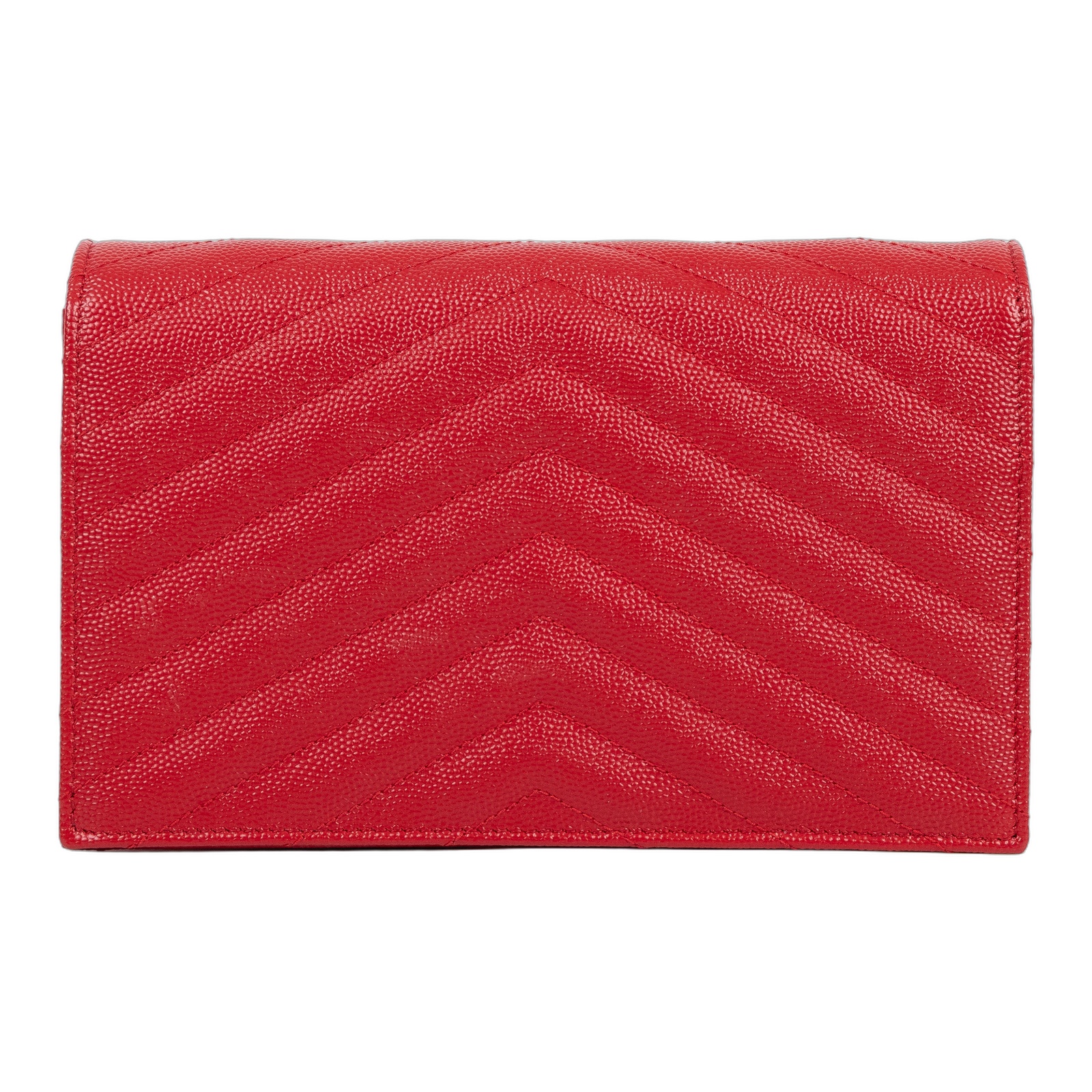 聖羅蘭 YSL SAINT LAURENT 山形紋 鏈袋 信封包 金扣 393953BOW01 紅金魚子醬WOC 原廠盒子/防塵袋/背帶