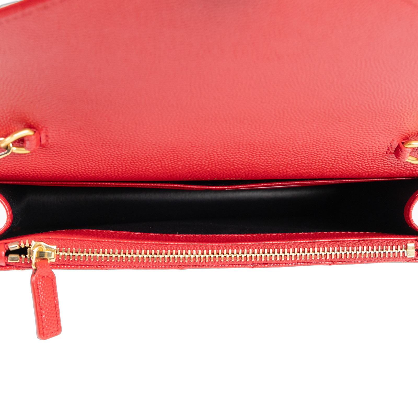 聖羅蘭 YSL SAINT LAURENT 山形紋 鏈袋 信封包 金扣 393953BOW01 紅金魚子醬WOC 原廠盒子/防塵袋/背帶