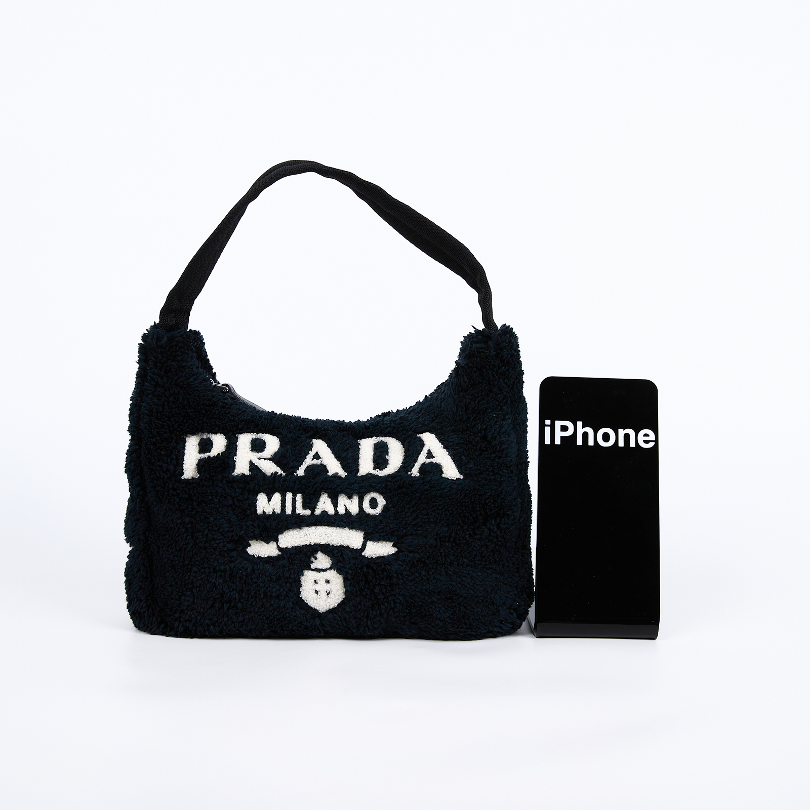 普拉達 PRADA Re-Edition 迷你 Hobo 包 1NE515_2DXO 黑毛毛HOBO 防塵袋/吊牌