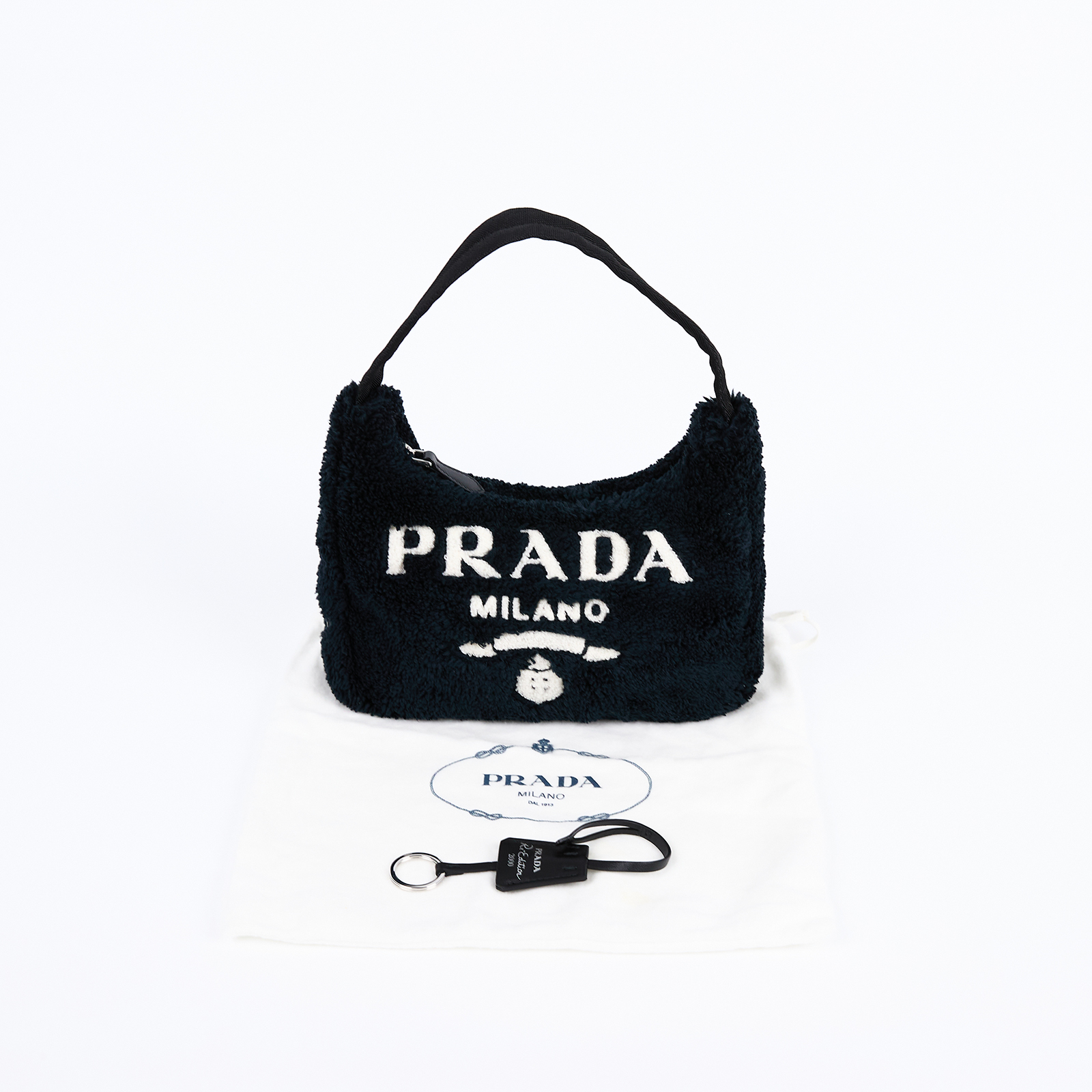 普拉達 PRADA Re-Edition 迷你 Hobo 包 1NE515_2DXO 黑毛毛HOBO 防塵袋/吊牌