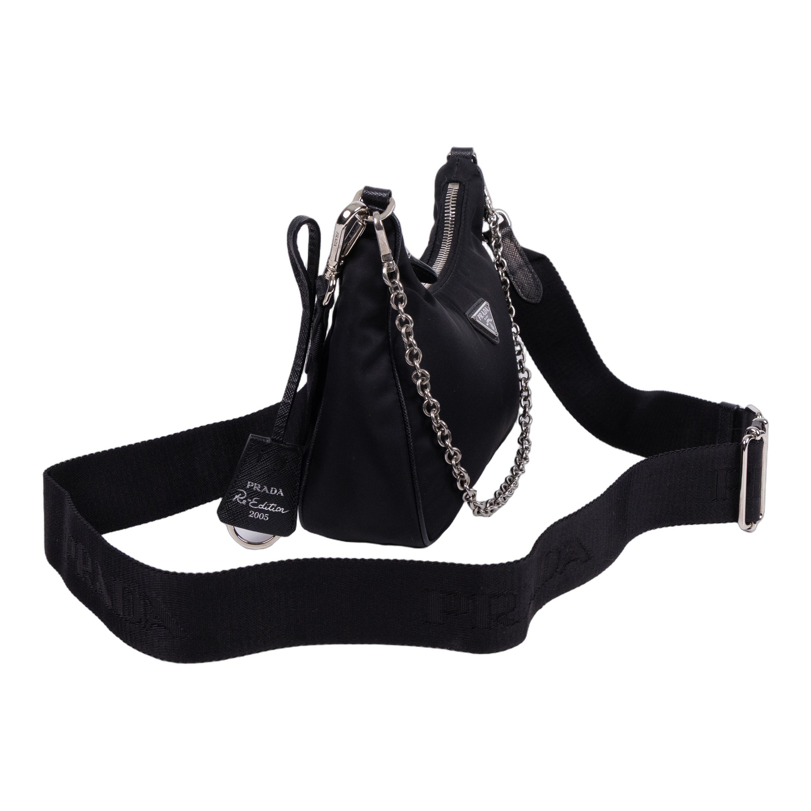 普拉達 PRADA Re-Edition 2005 Re-Nylon 手袋 1BH204_R064 黑尼龍三合一HOBO 防塵袋/背帶2/吊牌/保證卡