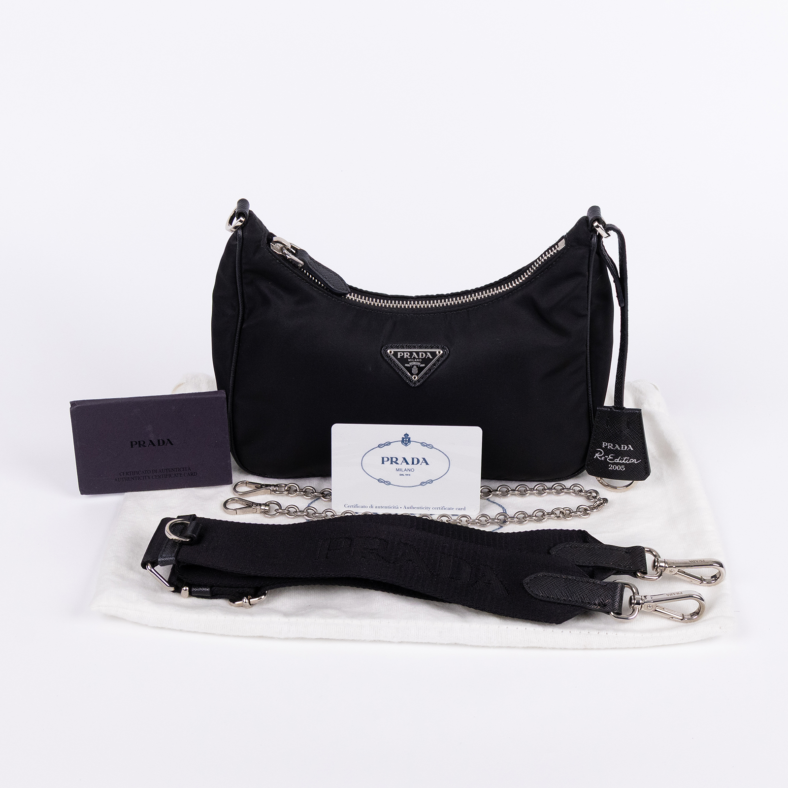 普拉達 PRADA Re-Edition 2005 Re-Nylon 手袋 1BH204_R064 黑尼龍三合一HOBO 防塵袋/背帶2/吊牌/保證卡