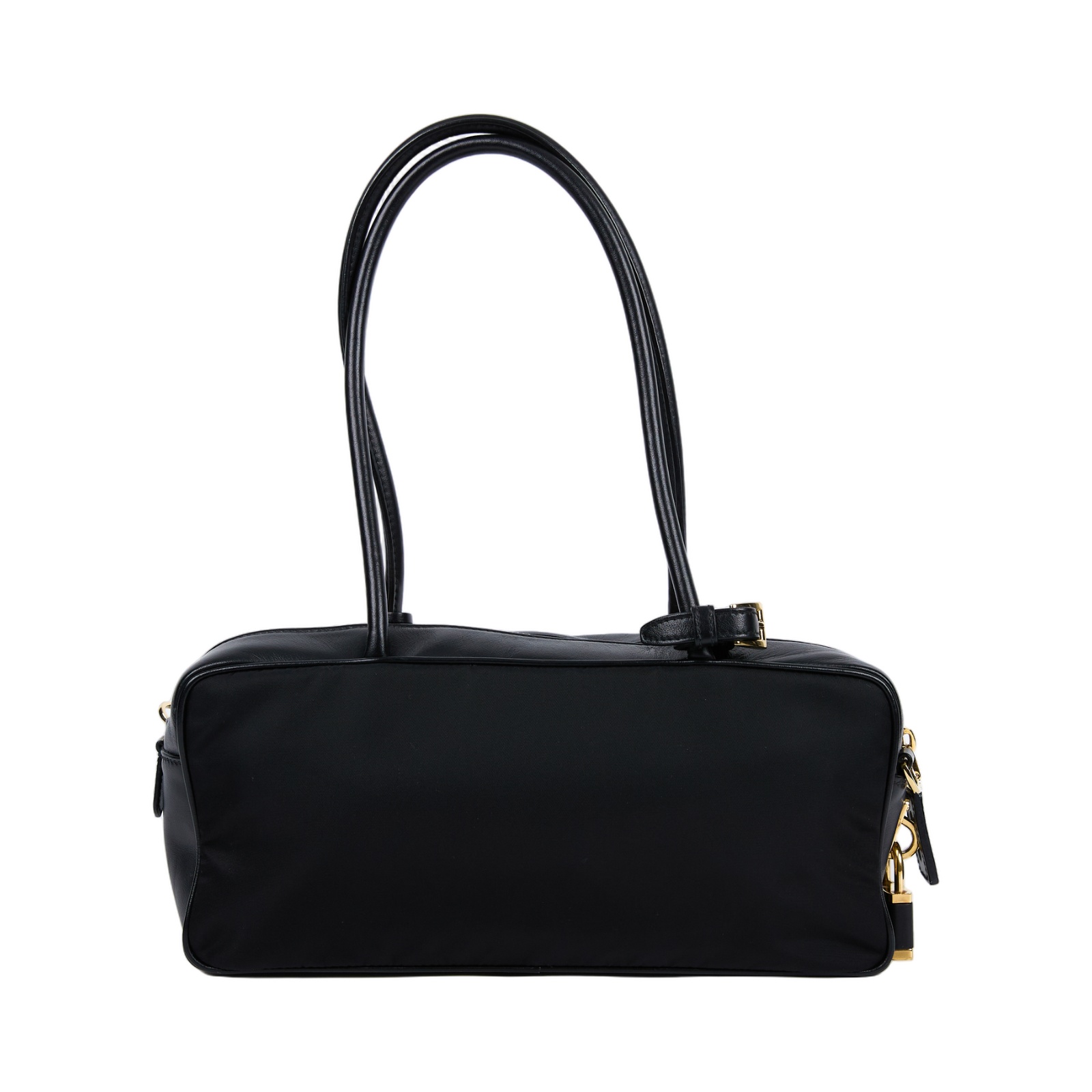 普拉達 PRADA Re-Nylon East-West 尼龍 肩背包 手提包 1BB127_2C8Q 黑尼龍拚皮革鎖頭肩背包 防塵袋/鎖組/發票