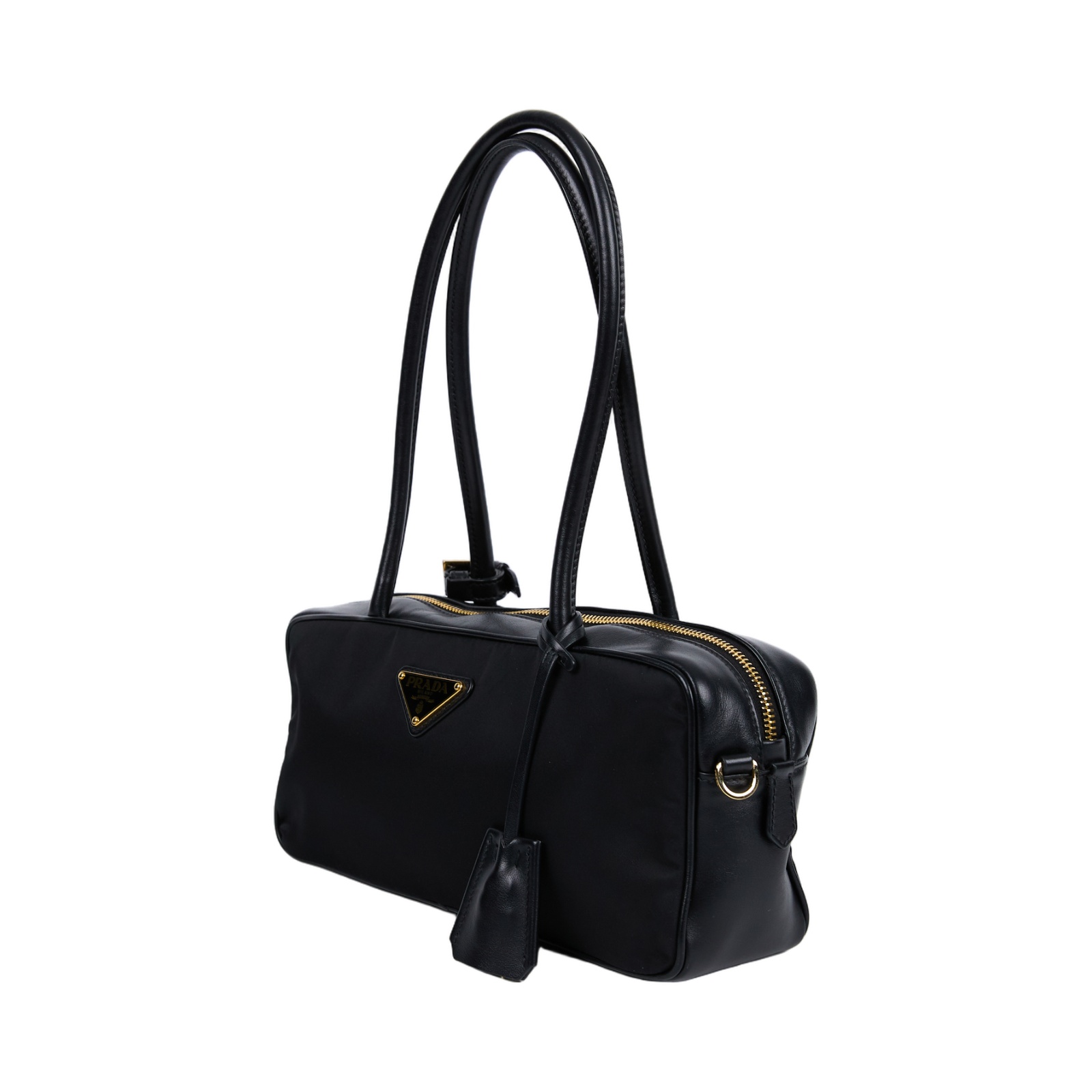 普拉達 PRADA Re-Nylon East-West 尼龍 肩背包 手提包 1BB127_2C8Q 黑尼龍拚皮革鎖頭肩背包 防塵袋/鎖組/發票