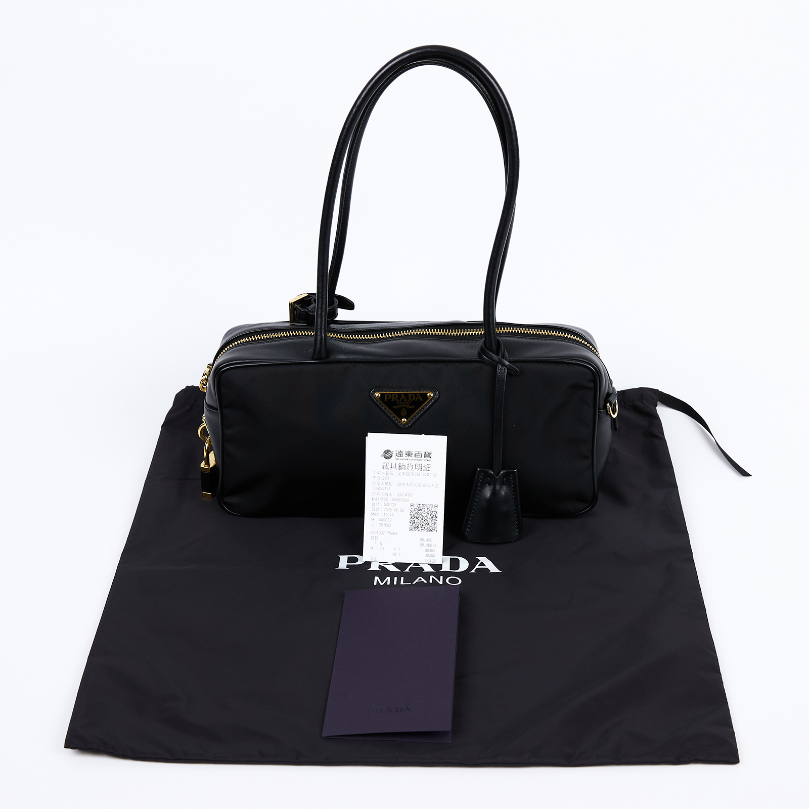 普拉達 PRADA Re-Nylon East-West 尼龍 肩背包 手提包 1BB127_2C8Q 黑尼龍拚皮革鎖頭肩背包 防塵袋/鎖組/發票