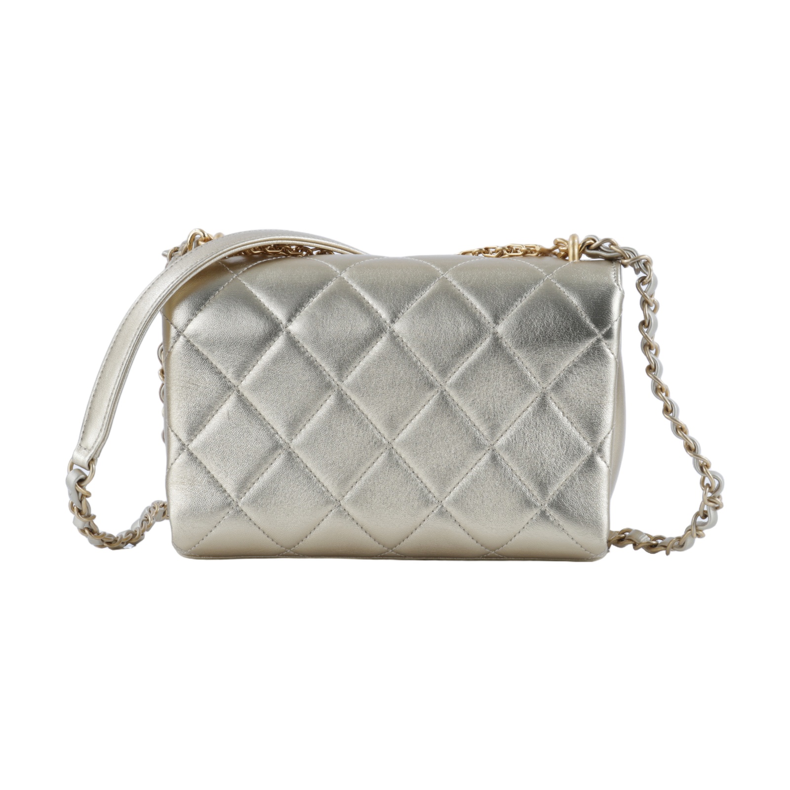 香奈兒 CHANEL Handle 口蓋包 AS3240  金色羊皮水鑽HANDLE 肩背包 無附屬品