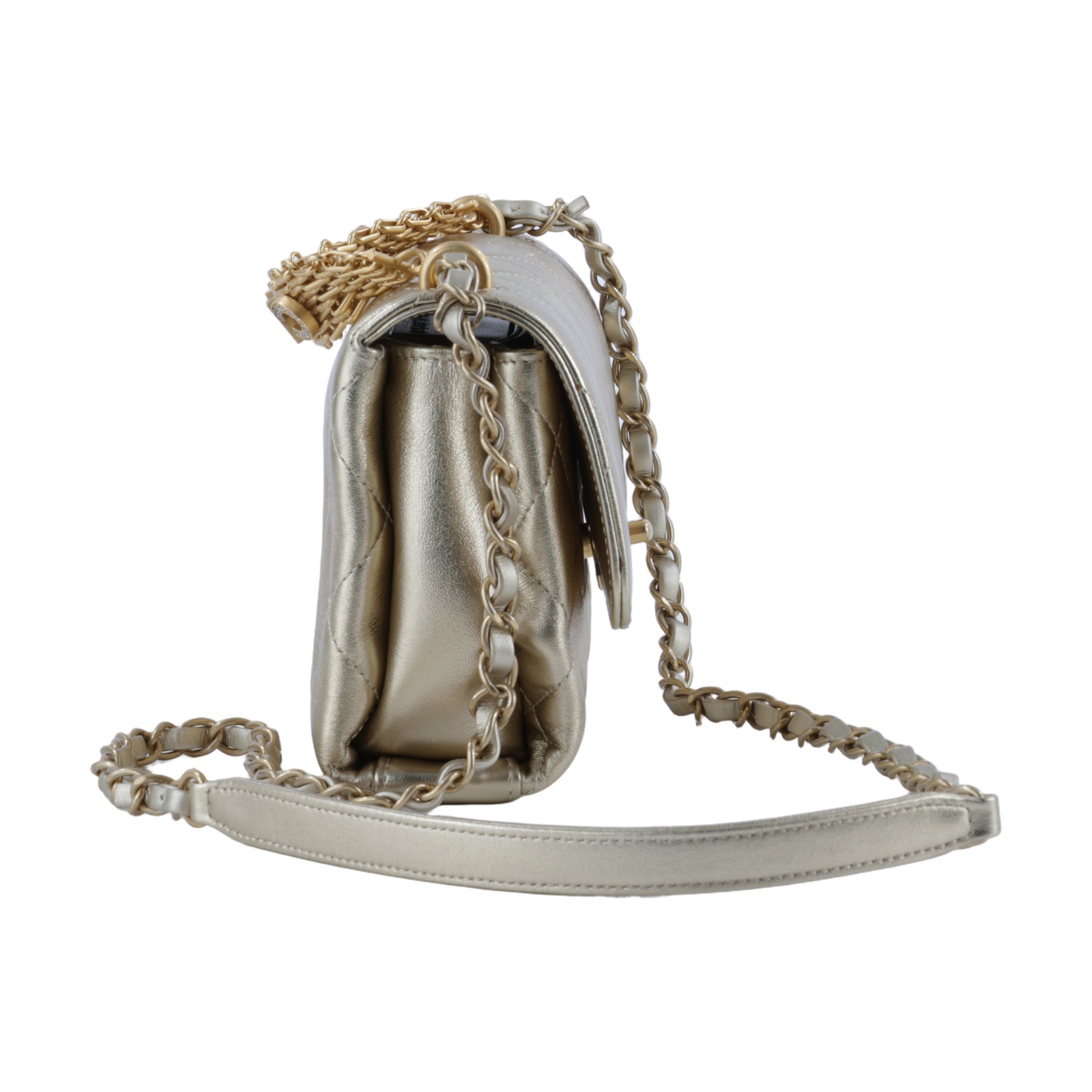 香奈兒 CHANEL Handle 口蓋包 AS3240  金色羊皮水鑽HANDLE 肩背包 無附屬品
