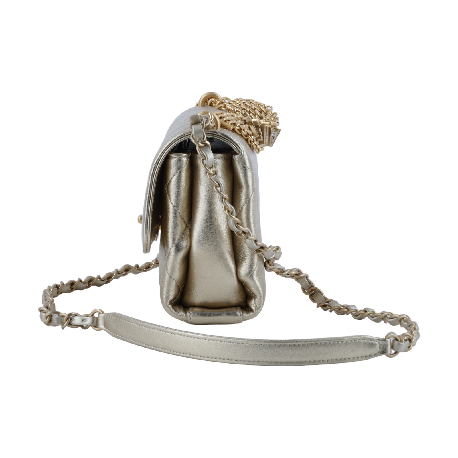 香奈兒 CHANEL Handle 口蓋包 AS3240  金色羊皮水鑽HANDLE 肩背包 無附屬品