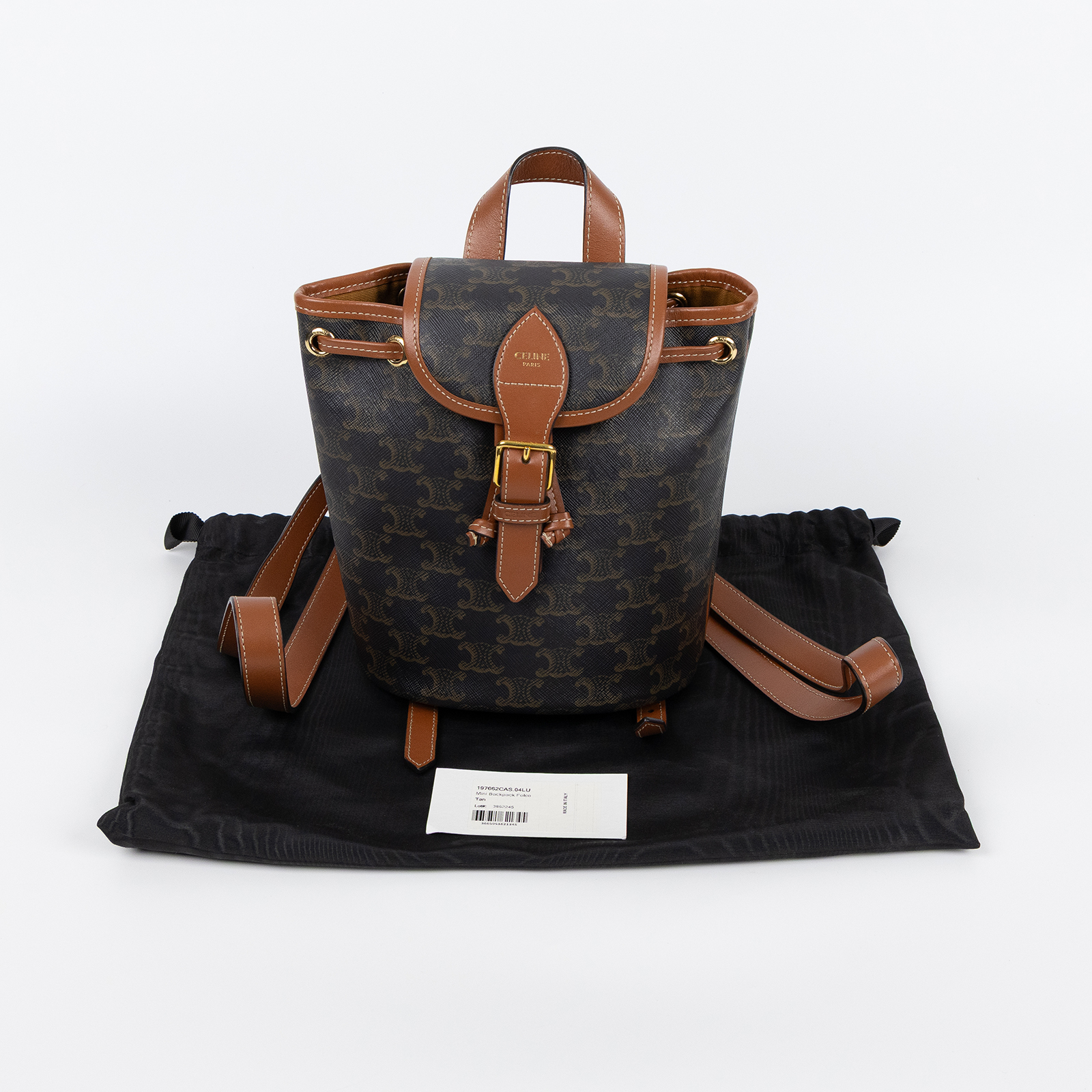 思琳 CELINE Triomphe帆布 小牛皮 迷你 Folco 後背包 197662CAS 原花TRIOMPHE FOLCO後背包 防塵袋