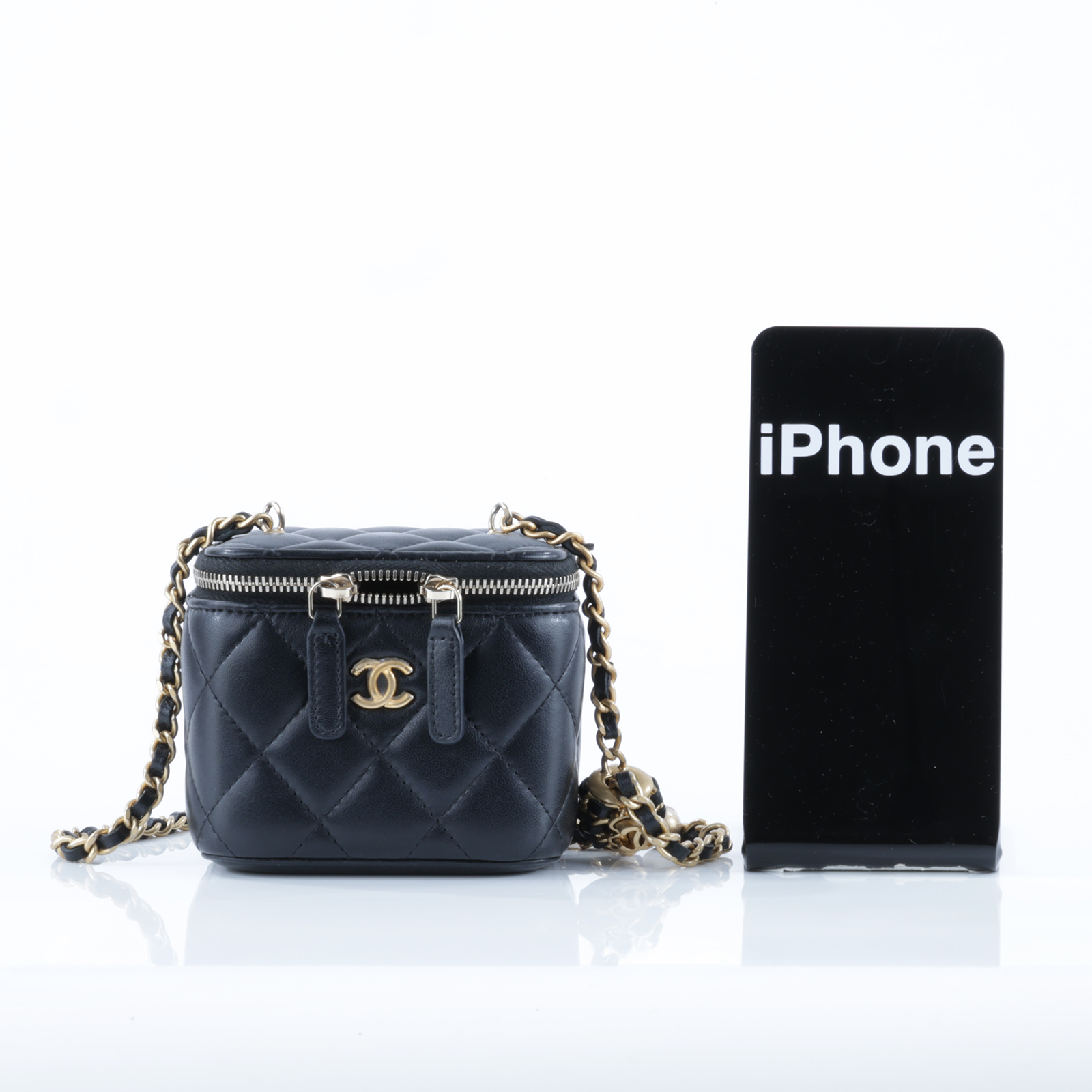 香奈兒 CHANEL Vavnity 金球 斜背 化妝包 AP1447 黑羊核桃金球小盒子 原廠盒子