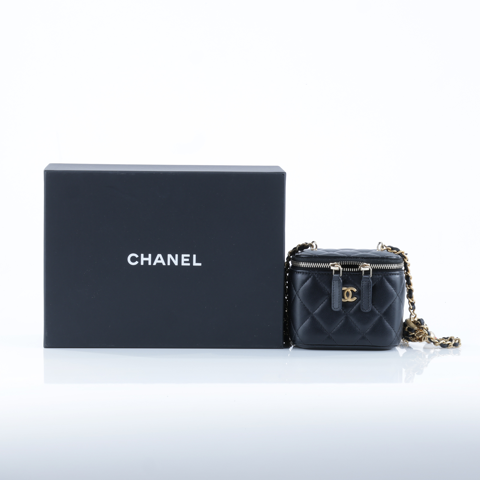 香奈兒 CHANEL Vavnity 金球 斜背 化妝包 AP1447 黑羊核桃金球小盒子 原廠盒子