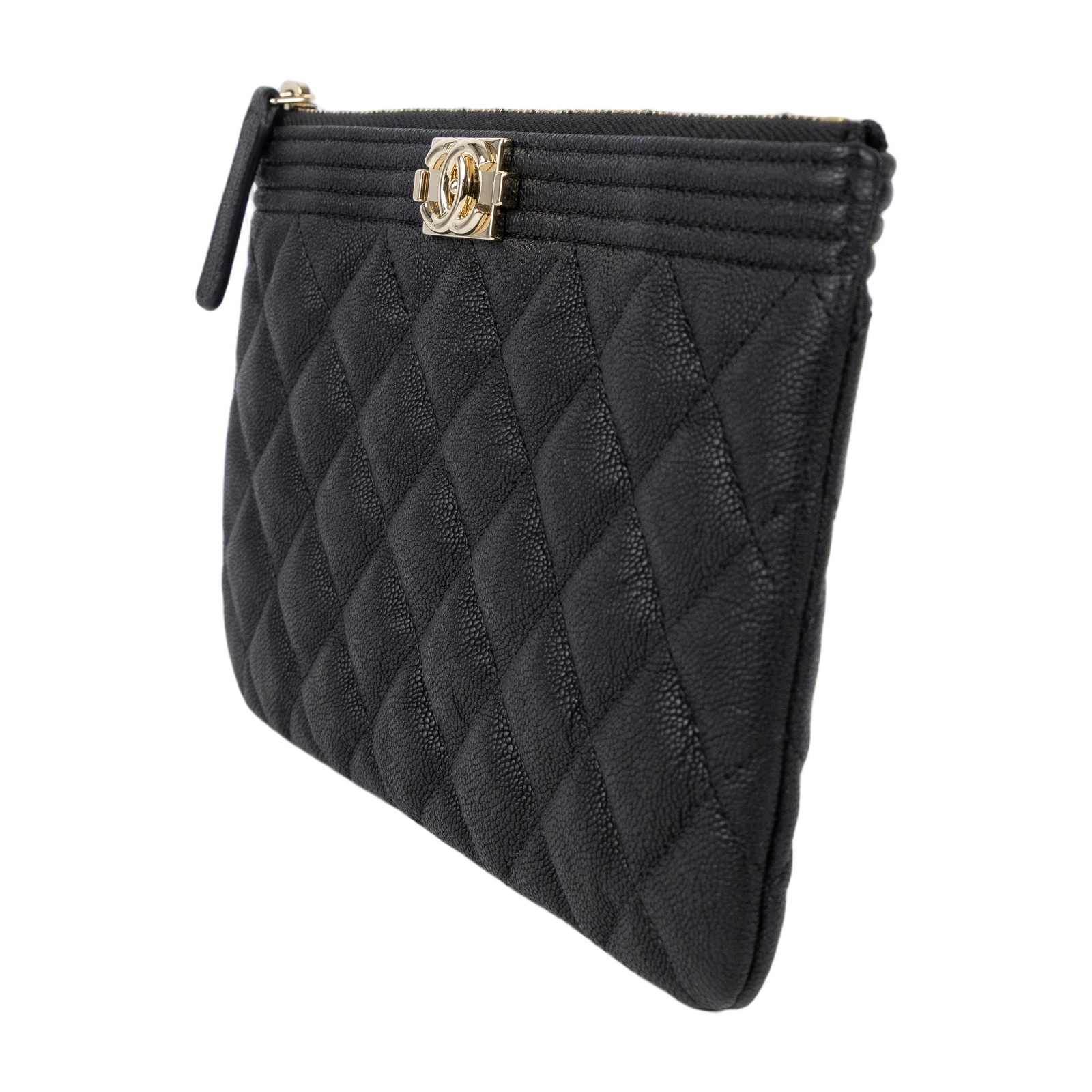 香奈兒 CHANEL Boy 零錢包 AP0992 30開 黑金荔枝手拿POUCH 原廠盒子/防塵袋/保證卡